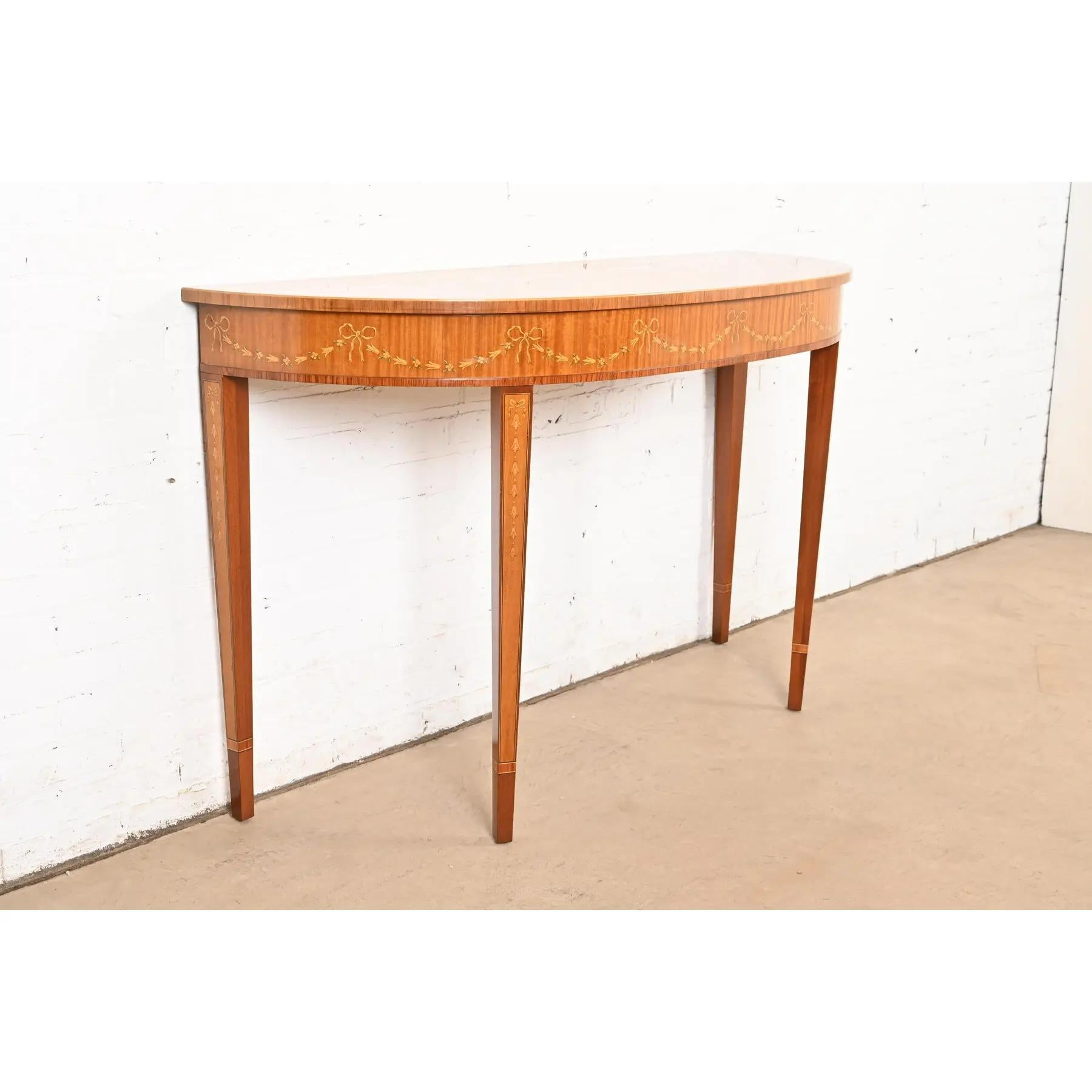 Late 20th Century Drexel Heritage Federal Inlaid Satinwood Demilune Console Table For Sale
