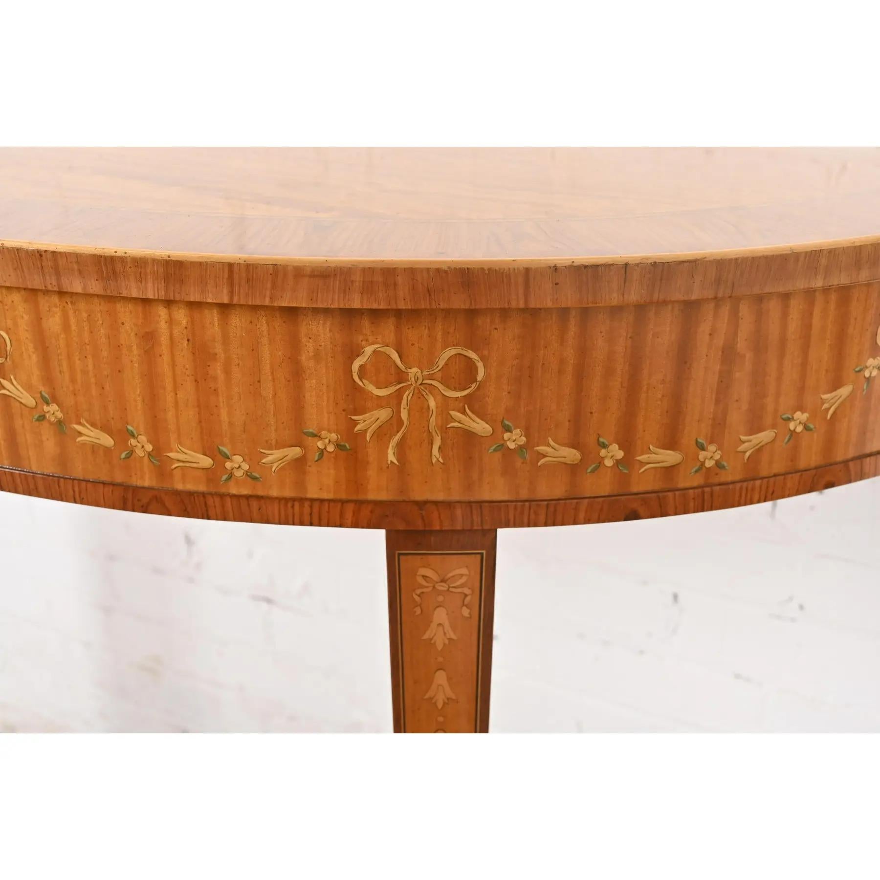 Drexel Heritage Federal Inlaid Satinwood Demilune Console Table For Sale 1