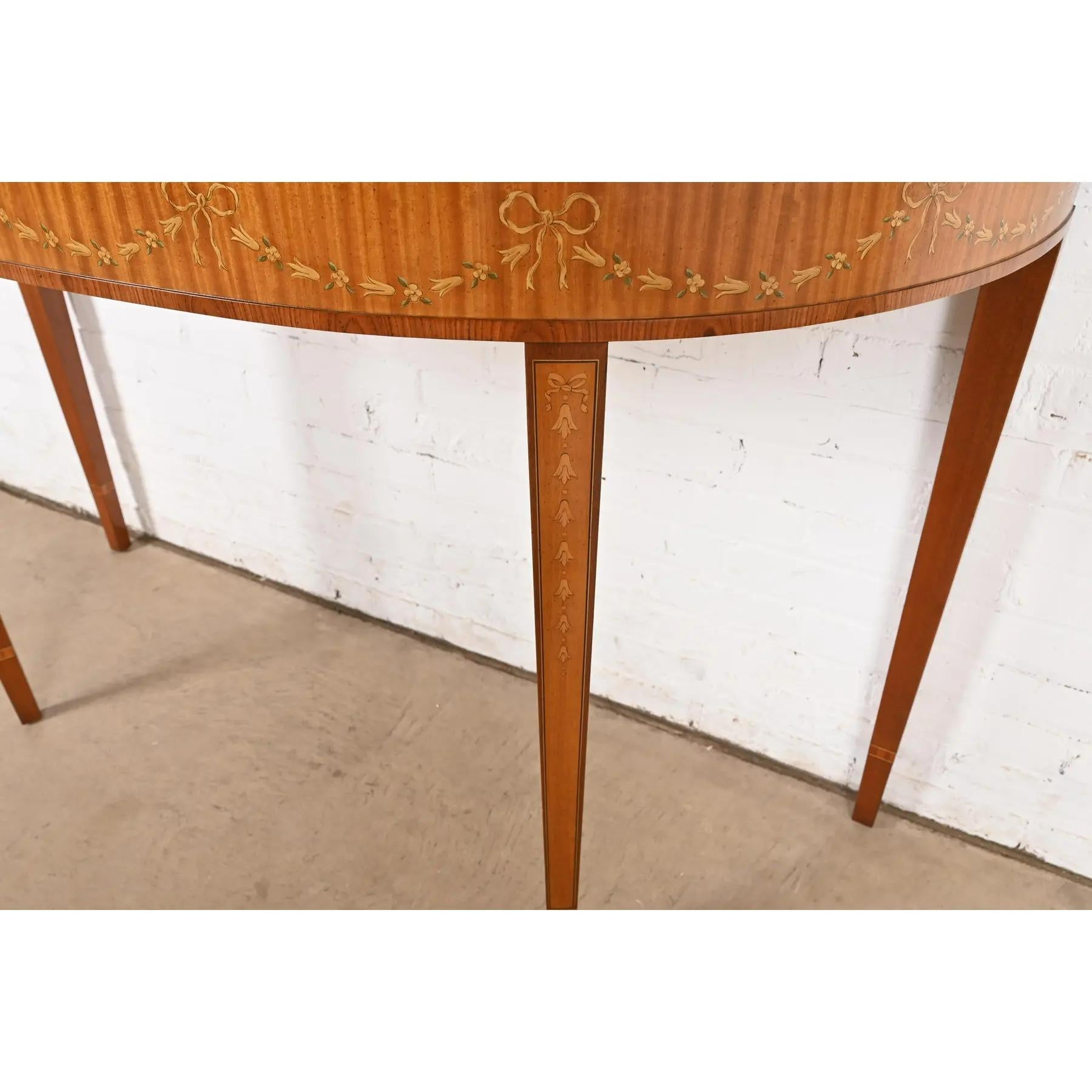 Drexel Heritage Federal Inlaid Satinwood Demilune Console Table For Sale 2
