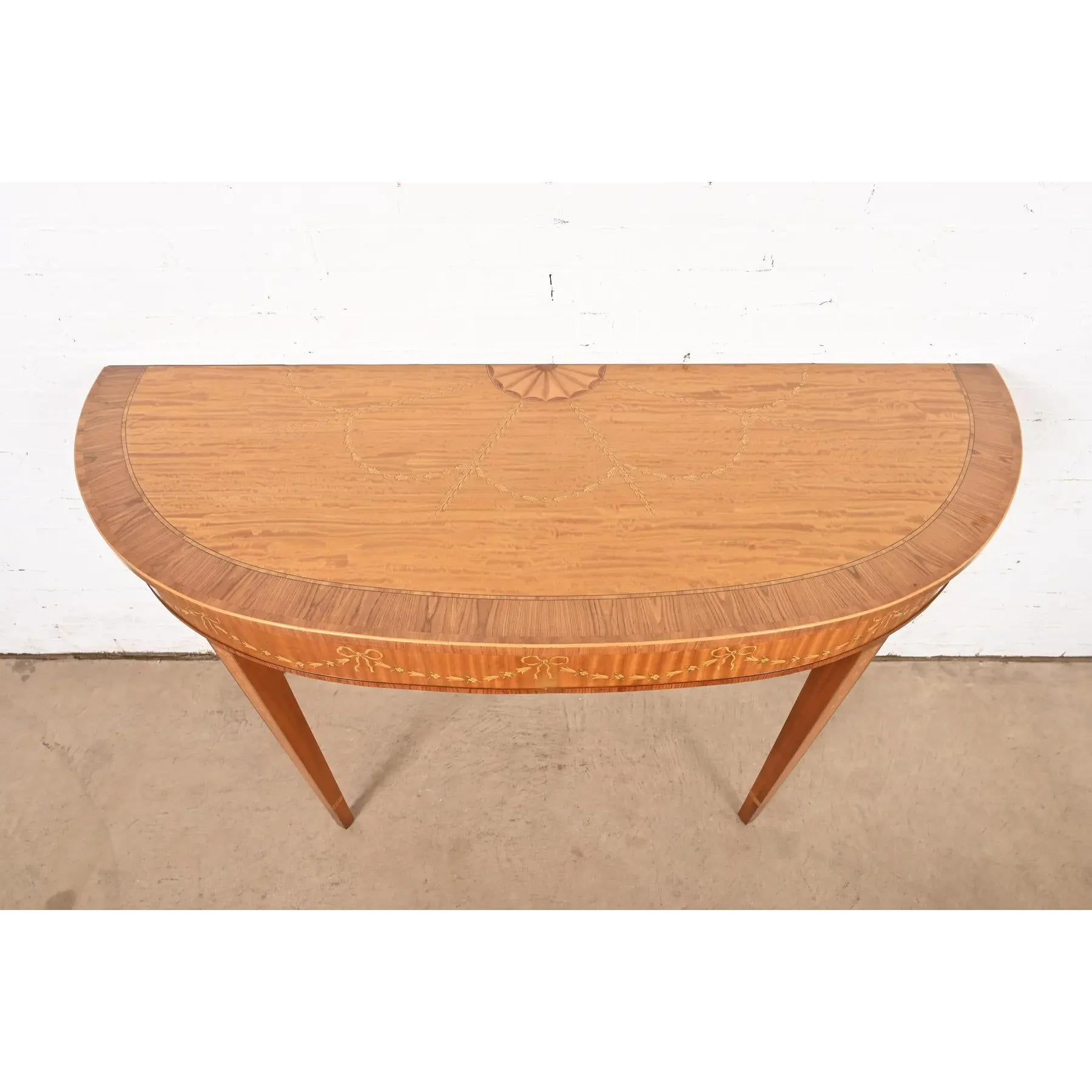 Drexel Heritage Federal Inlaid Satinwood Demilune Console Table For Sale 3