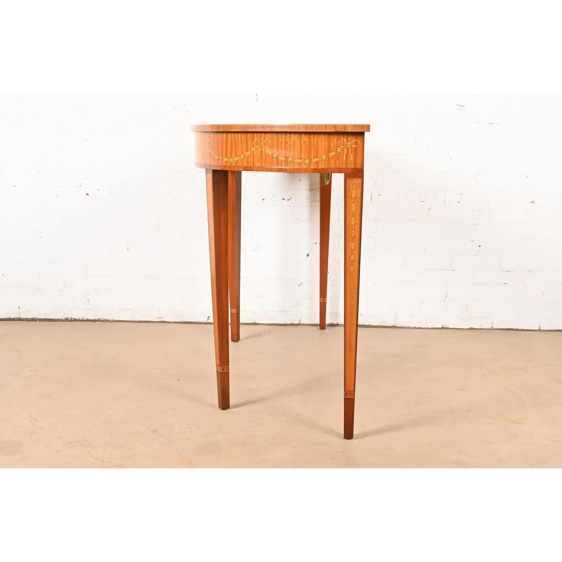 Drexel Heritage Federal Inlaid Satinwood Demilune Console Table For Sale 4