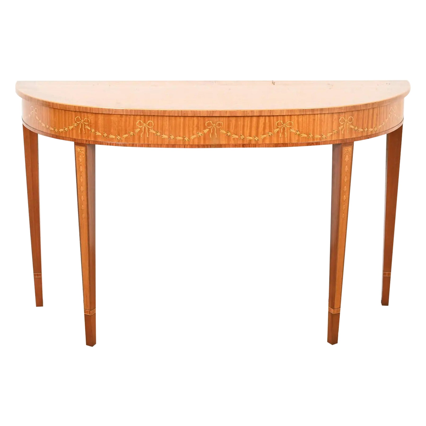 Drexel Heritage Federal Inlaid Satinwood Demilune Console Table For Sale