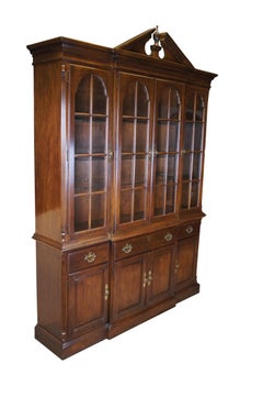 Drexel Heritage Federal Style American Cherry Breakfront China Display Cabinet
