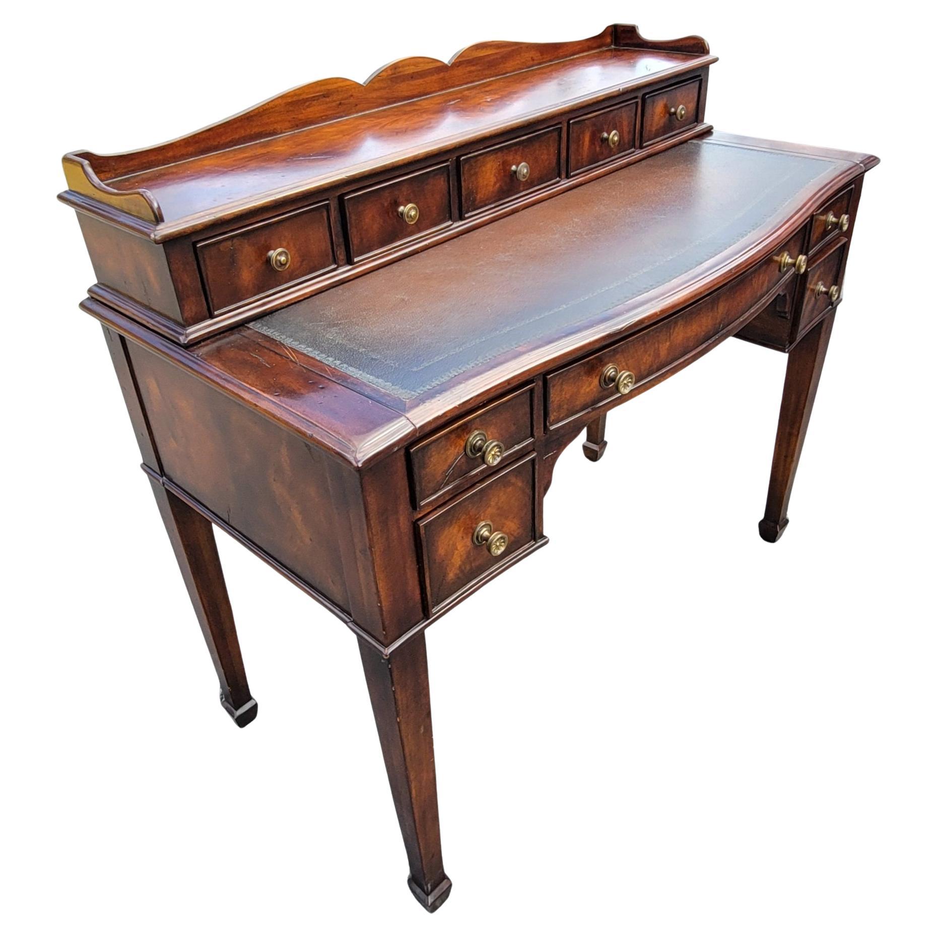 American Drexel Heritage Federal Style Mahogany Tooled Leather Slide Top 10-Drawer Desk