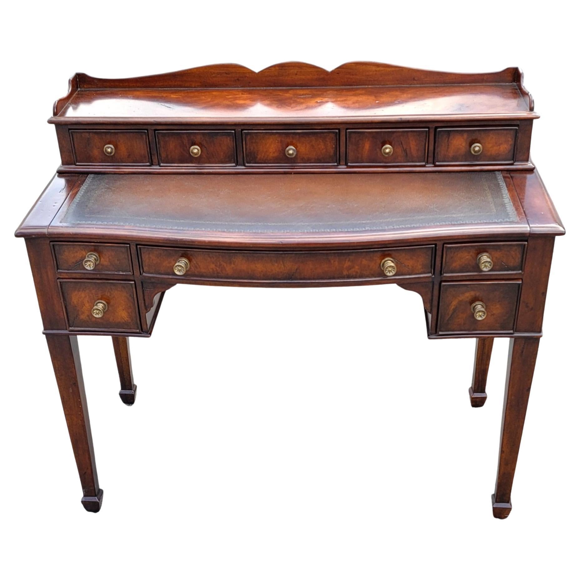 20th Century Drexel Heritage Federal Style Mahogany Tooled Leather Slide Top 10-Drawer Desk