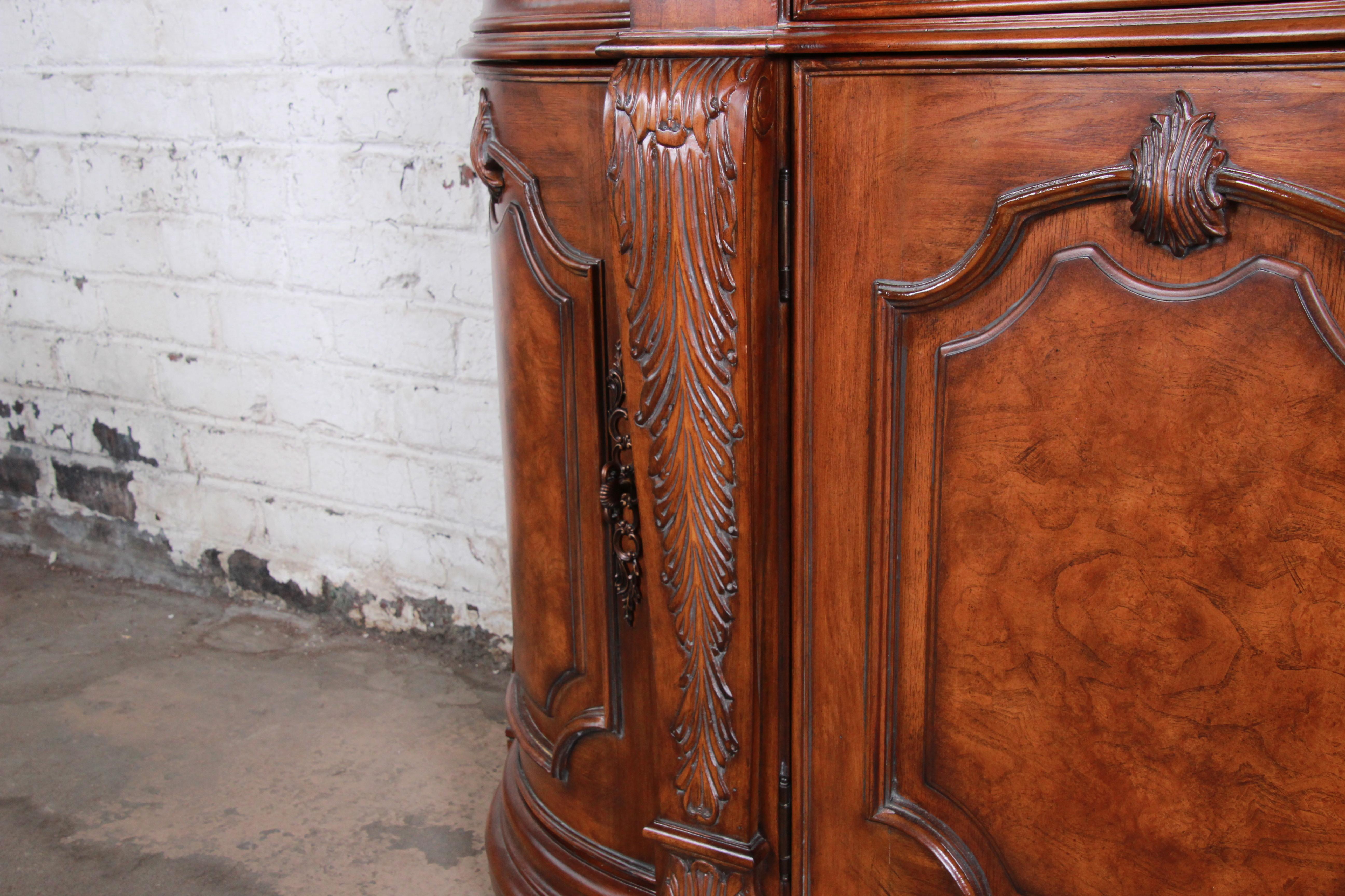 Drexel Heritage French Carved Burled Walnut Marble-Top Sideboard Credenza 1