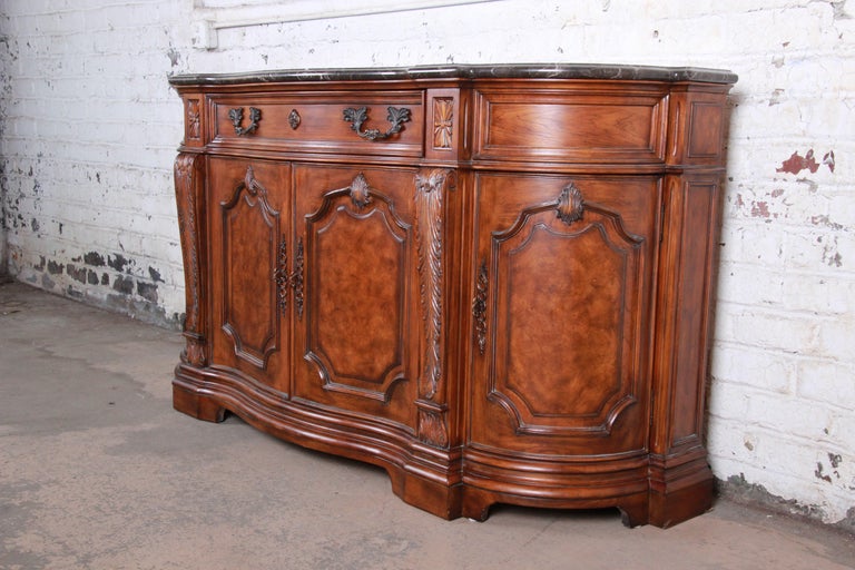 Drexel Heritage French Carved Burled Walnut MarbleTop Sideboard