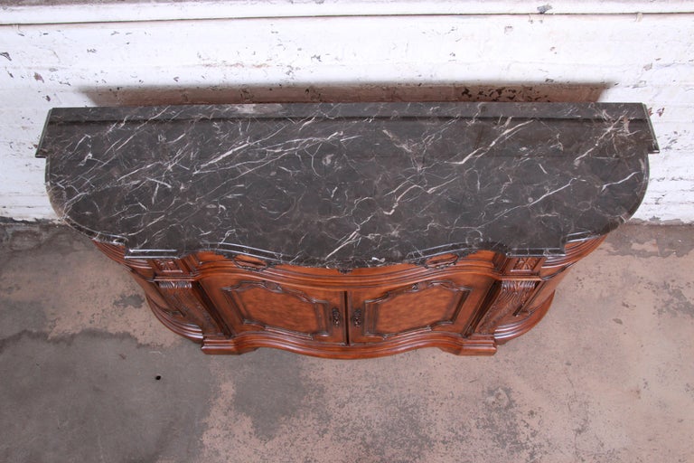Drexel Heritage French Carved Burled Walnut MarbleTop Sideboard