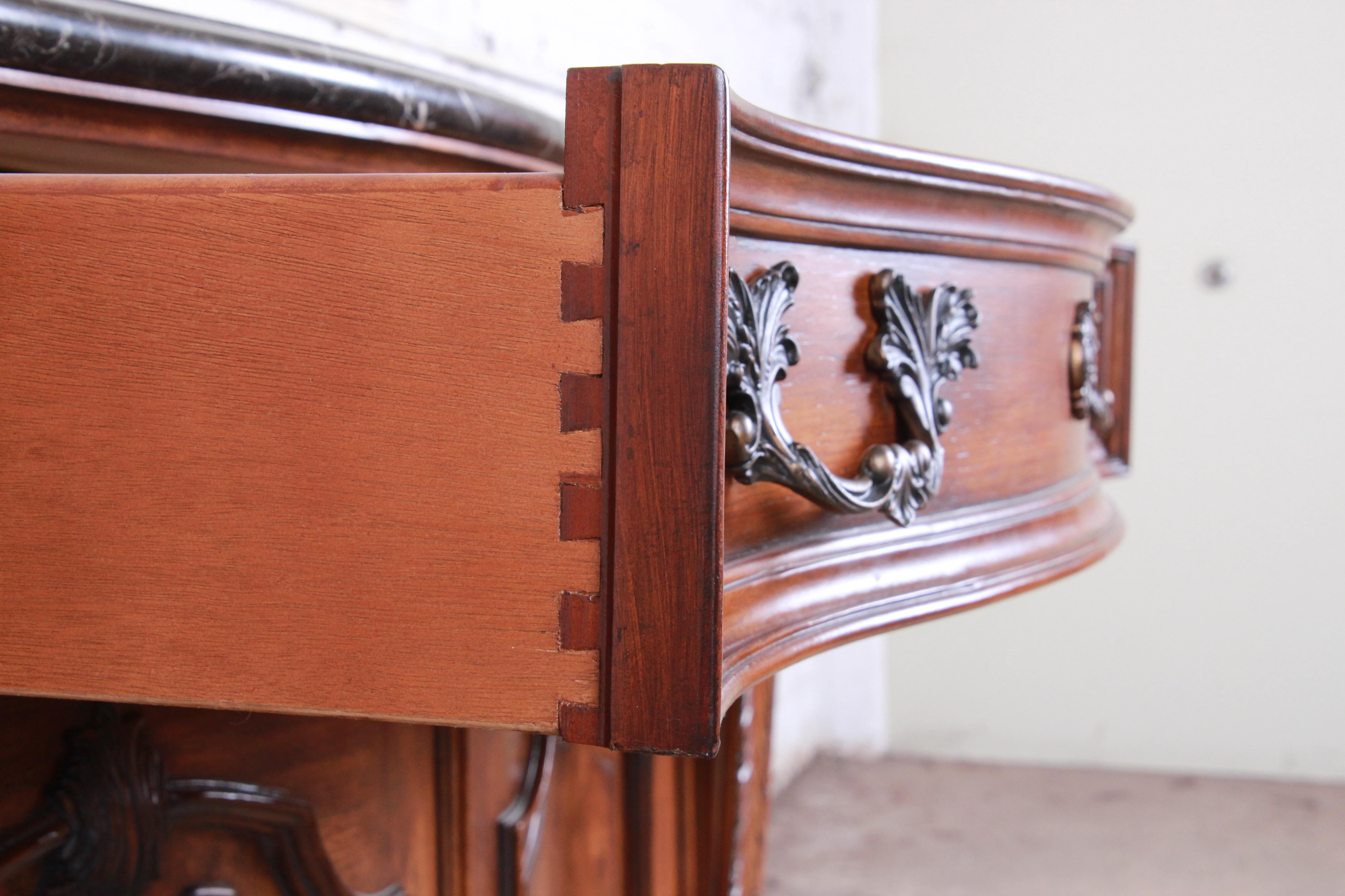 French Provincial Drexel Heritage French Carved Burled Walnut Marble-Top Sideboard Credenza
