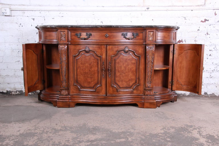 Drexel Heritage French Carved Burled Walnut MarbleTop Sideboard
