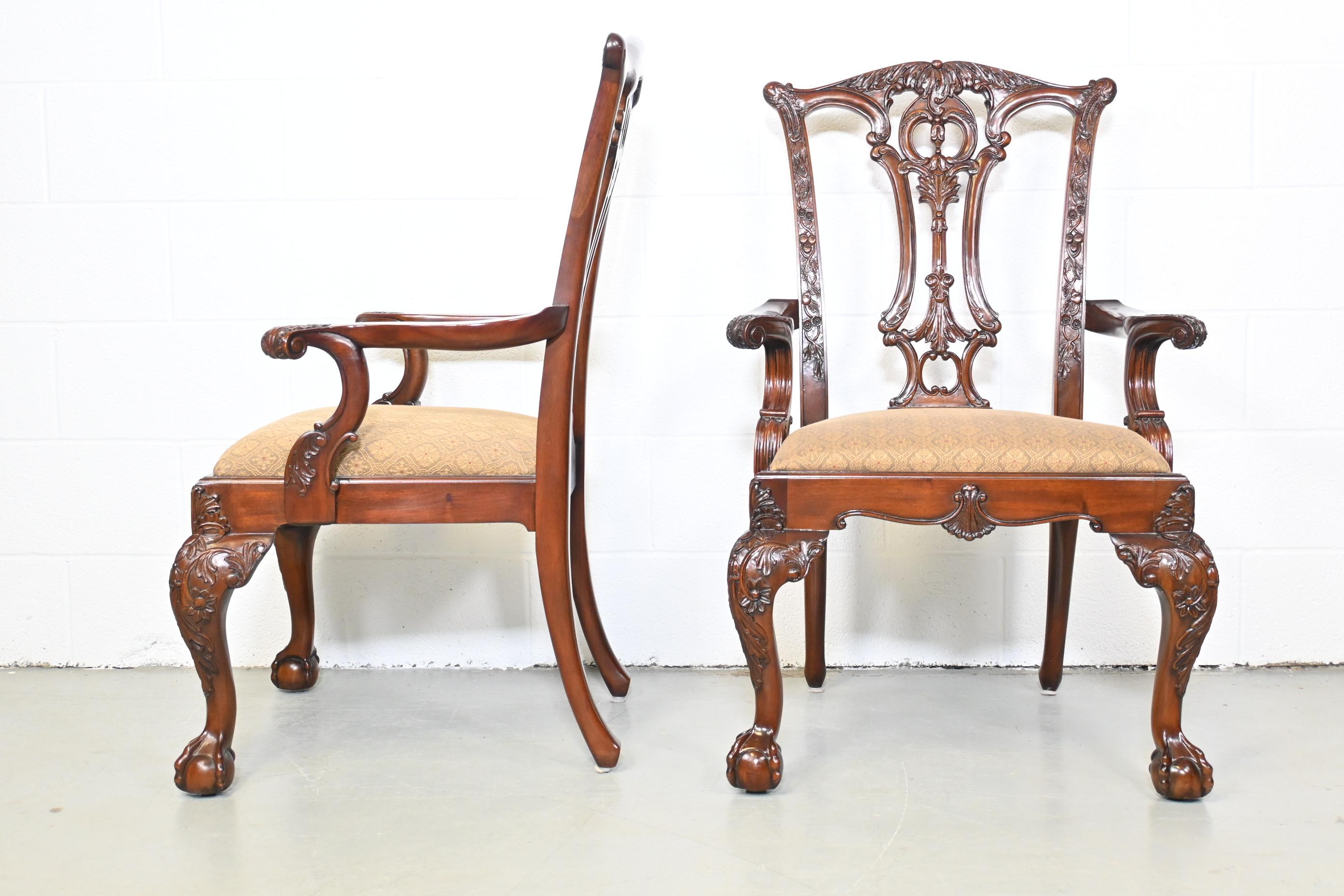 Wood Drexel Heritage French Chippendale Arm Chairs - a Pair
