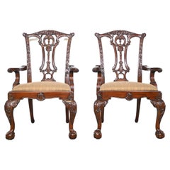 Drexel Heritage French Chippendale Arm Chairs - a Pair