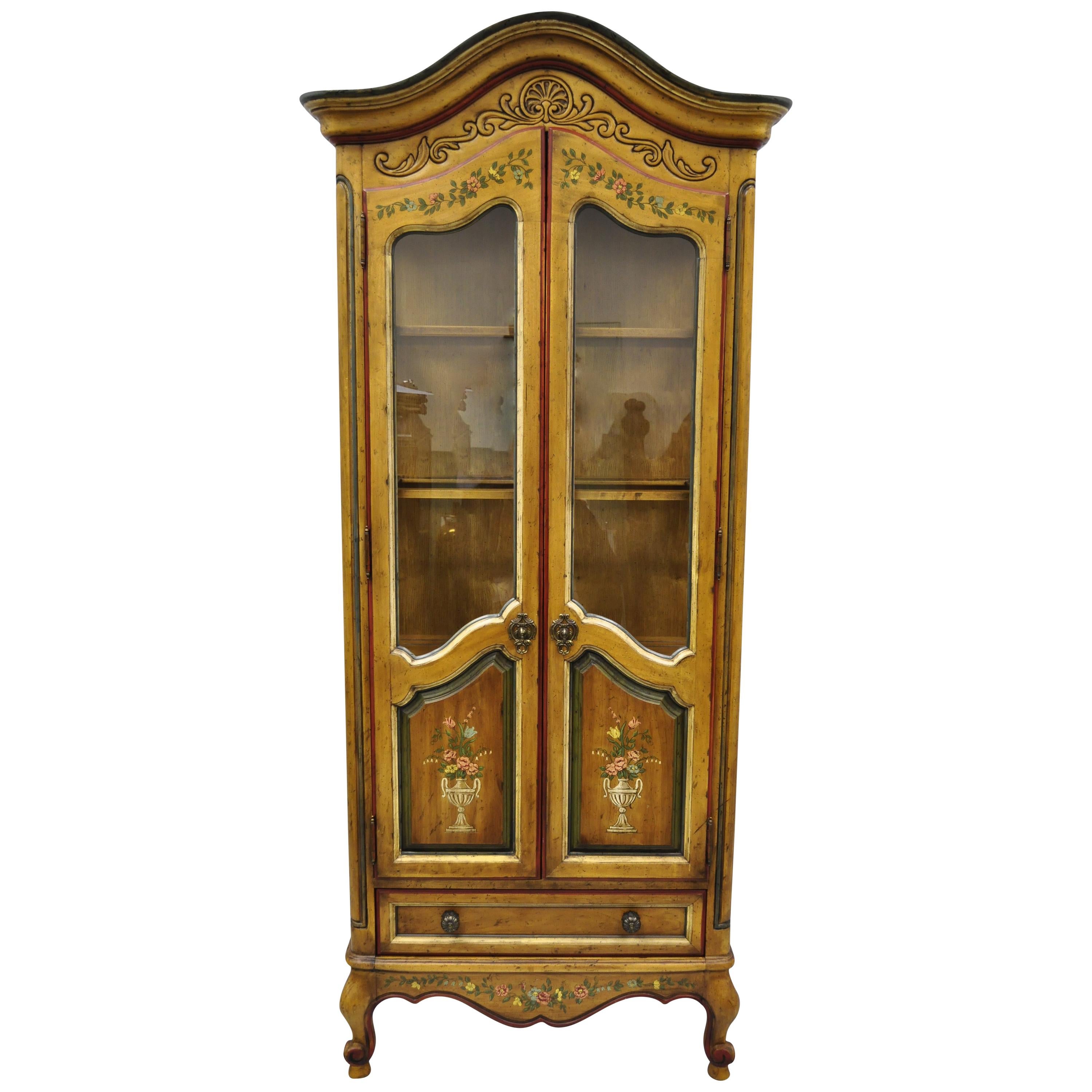 Drexel Heritage French Country Provincial Narrow Curio China Display Cabinet