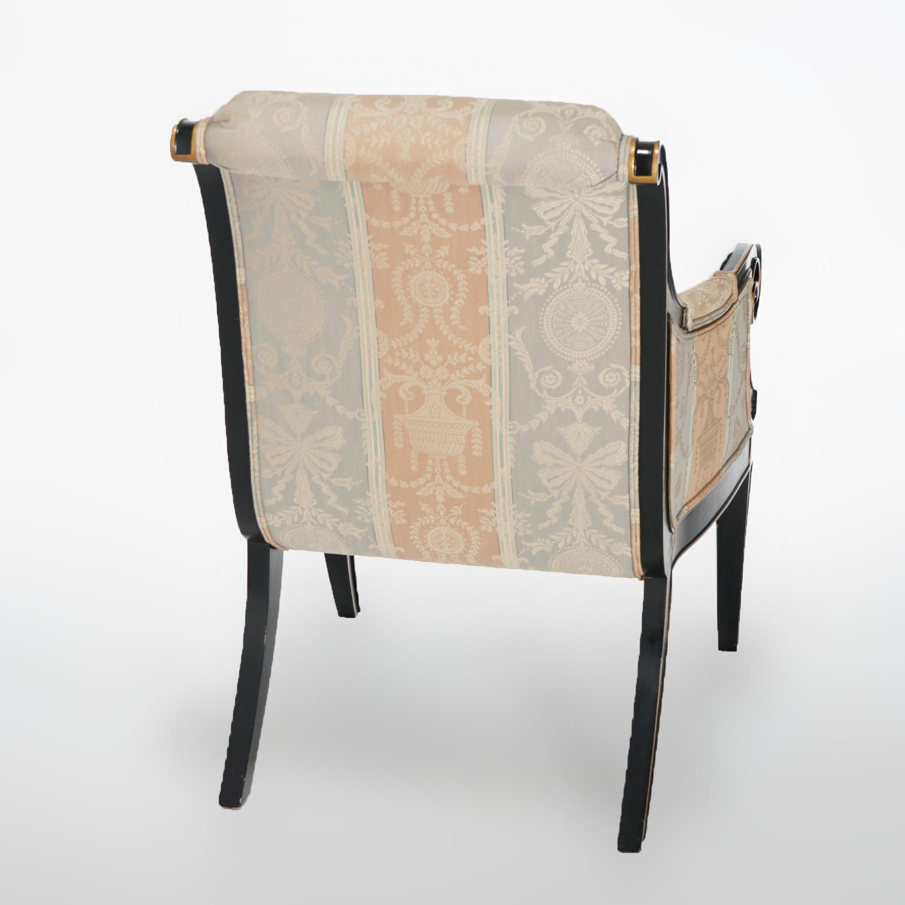Drexel Heritage French Empire Ebonized & Gilt Upholstered Arm Chairs 20thC 4
