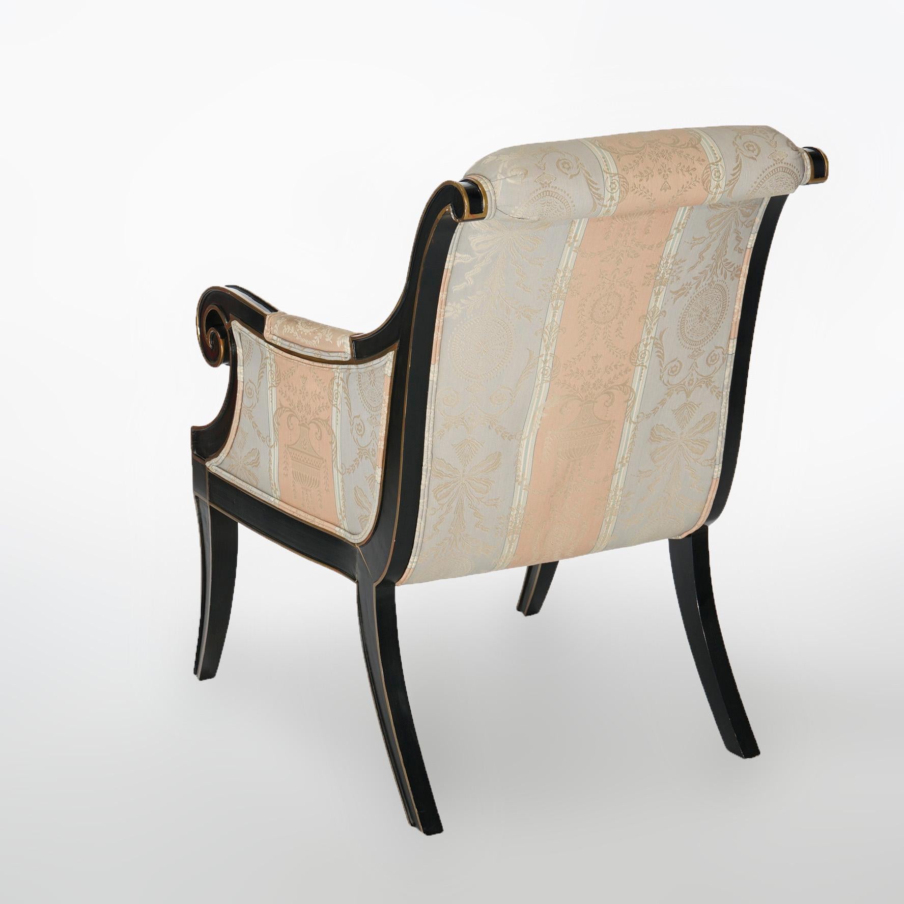 Drexel Heritage French Empire Ebonized & Gilt Upholstered Arm Chairs 20thC 5