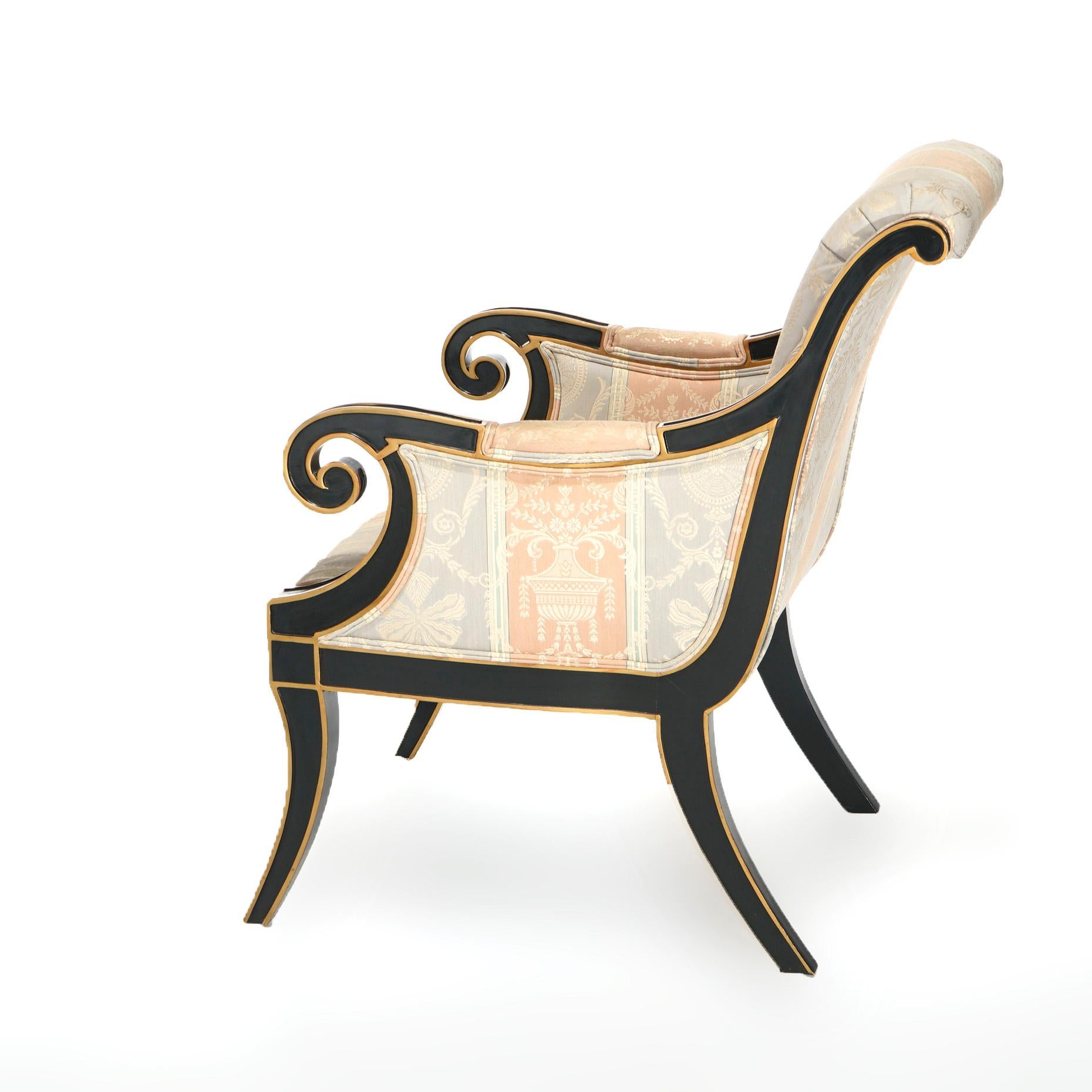 Drexel Heritage French Empire Ebonized & Gilt Upholstered Arm Chairs 20thC 2
