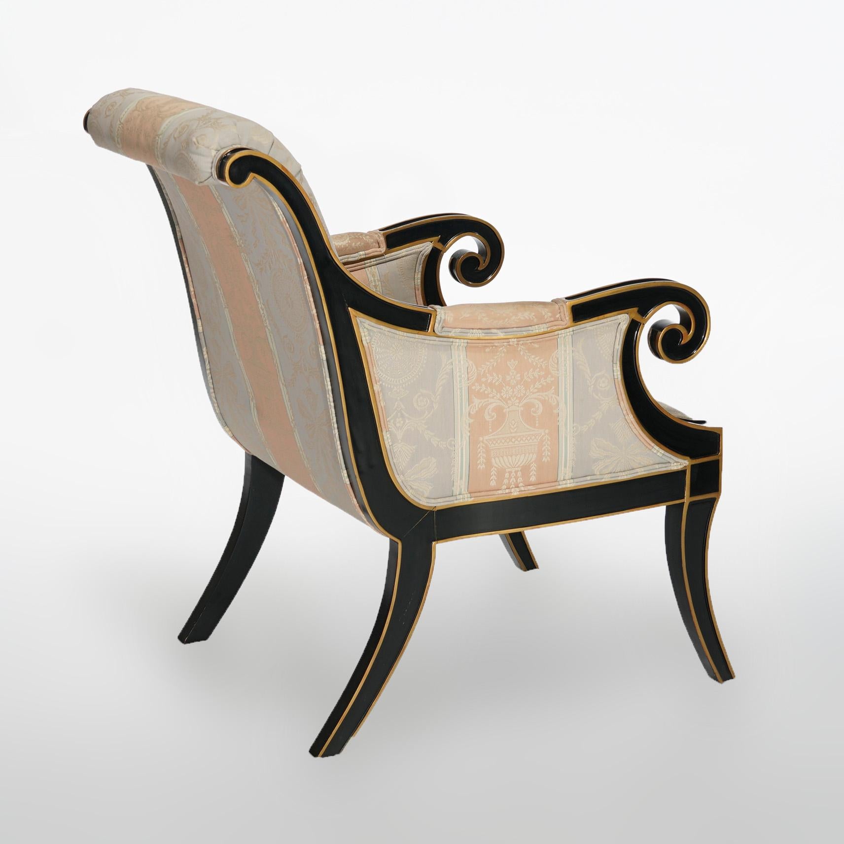 Drexel Heritage French Empire Ebonized & Gilt Upholstered Arm Chairs 20thC 3