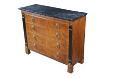 Drexel Heritage French Empire Style Walnut Burl Marble Top Commode Chest Dresser