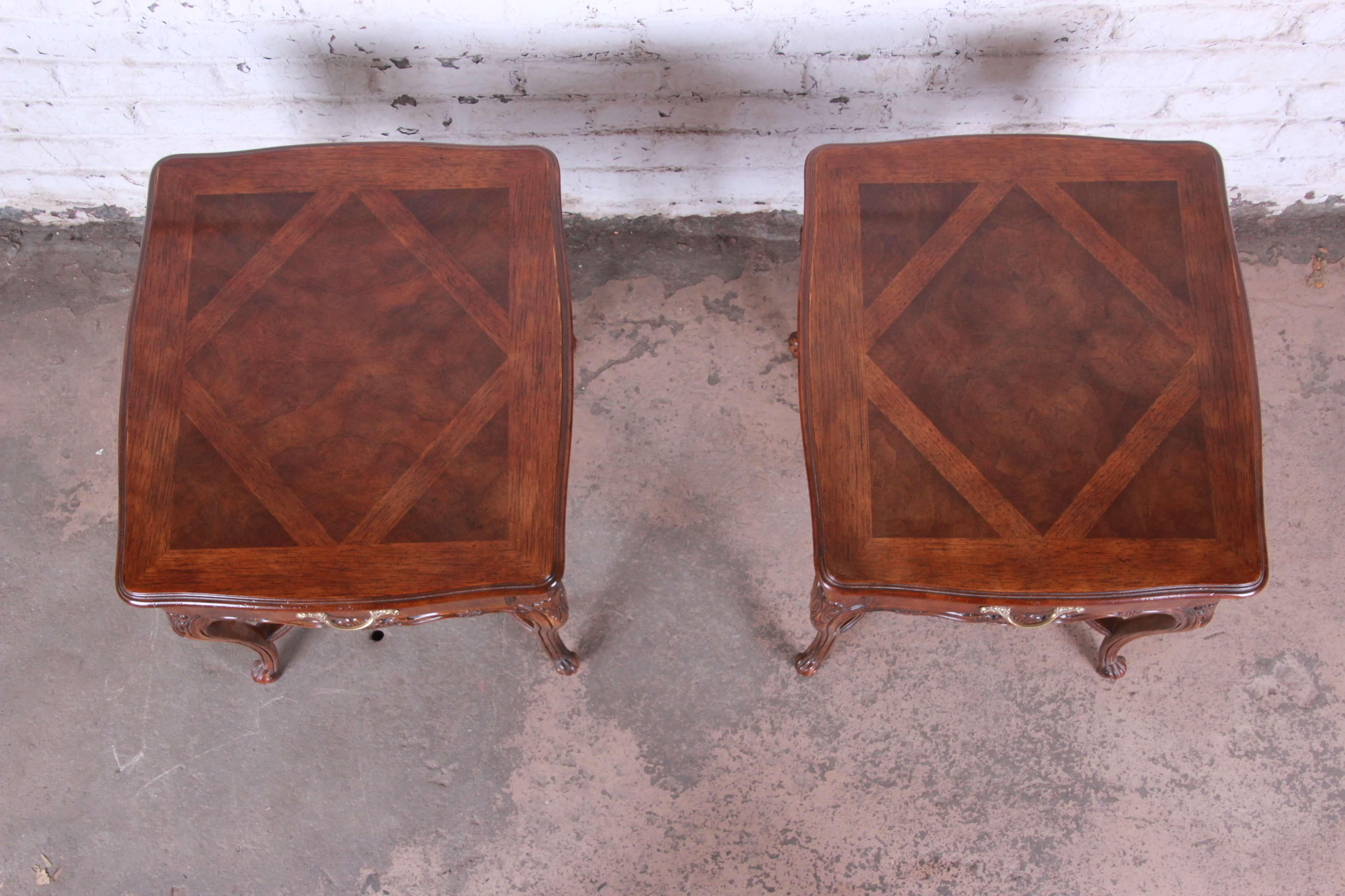 Louis XV Drexel Heritage French Parquetry End Tables, Pair
