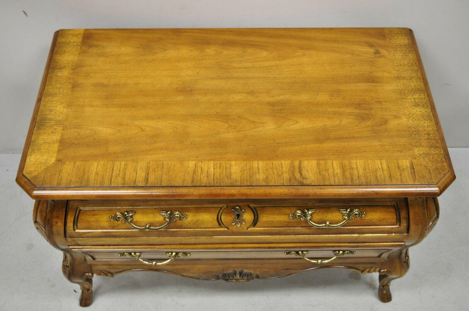 American Drexel Heritage French Provincial Fruitwood Bombe Low Commode Nightstand For Sale