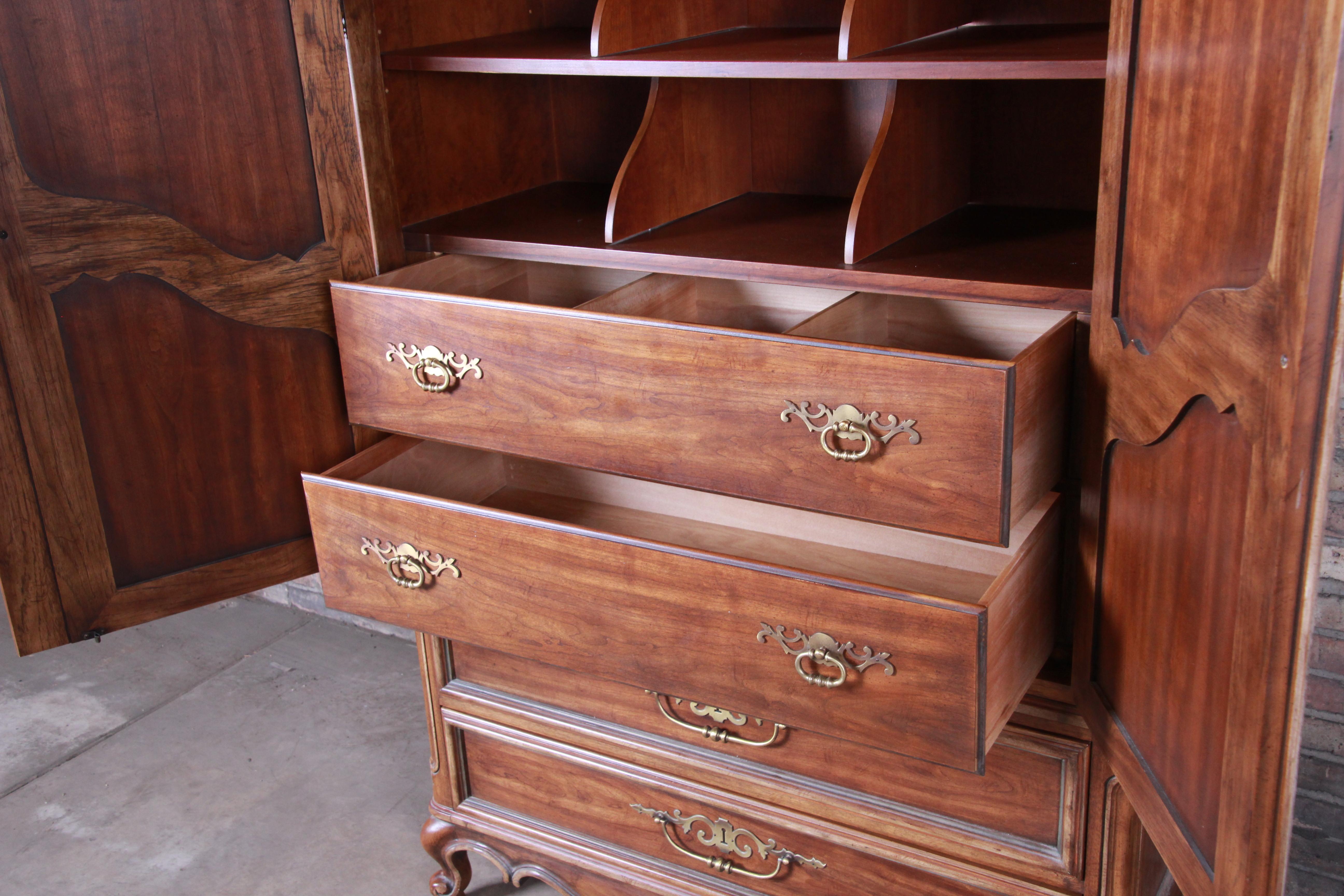 American Drexel Heritage French Provincial Louis XV Carved Walnut Armoire Dresser