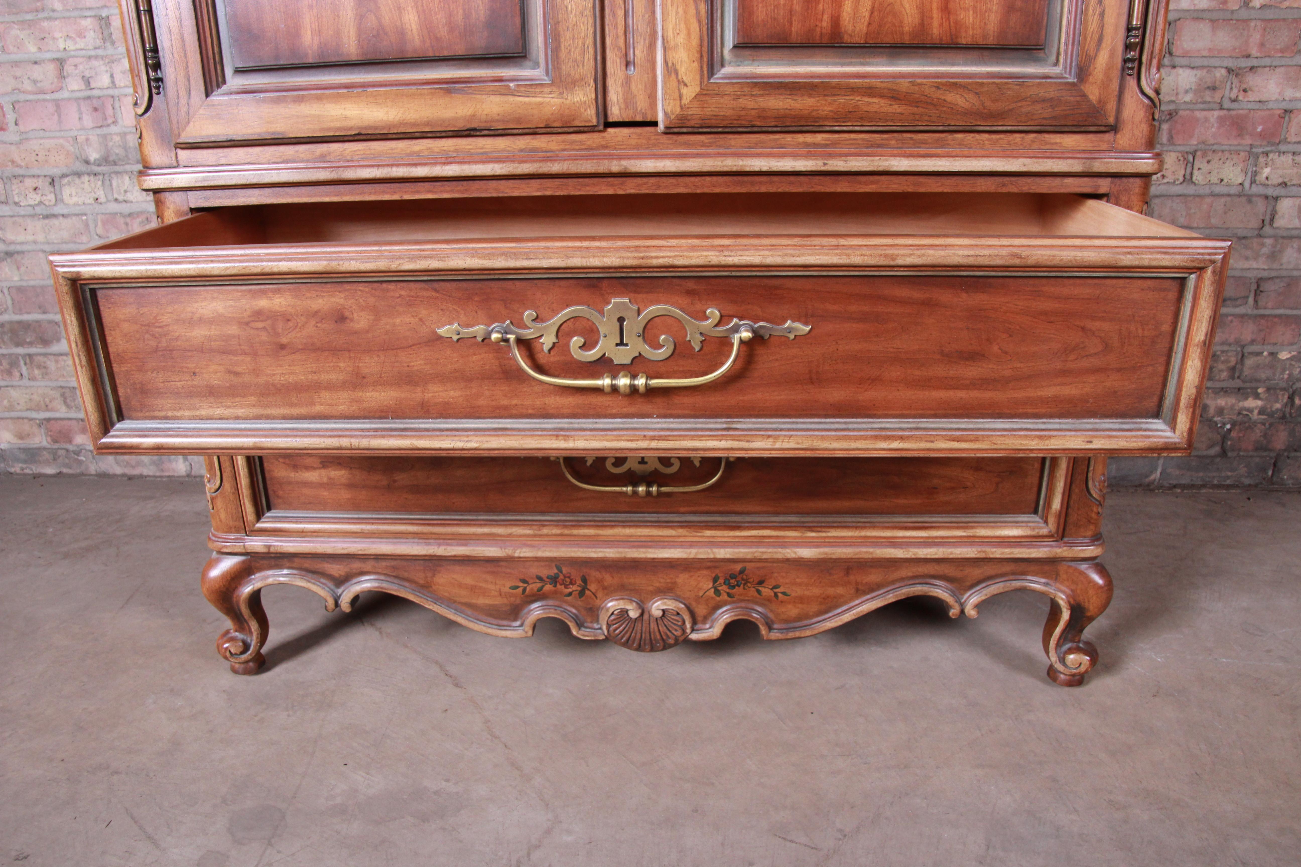 Drexel Heritage French Provincial Louis XV Carved Walnut Armoire Dresser In Good Condition In South Bend, IN