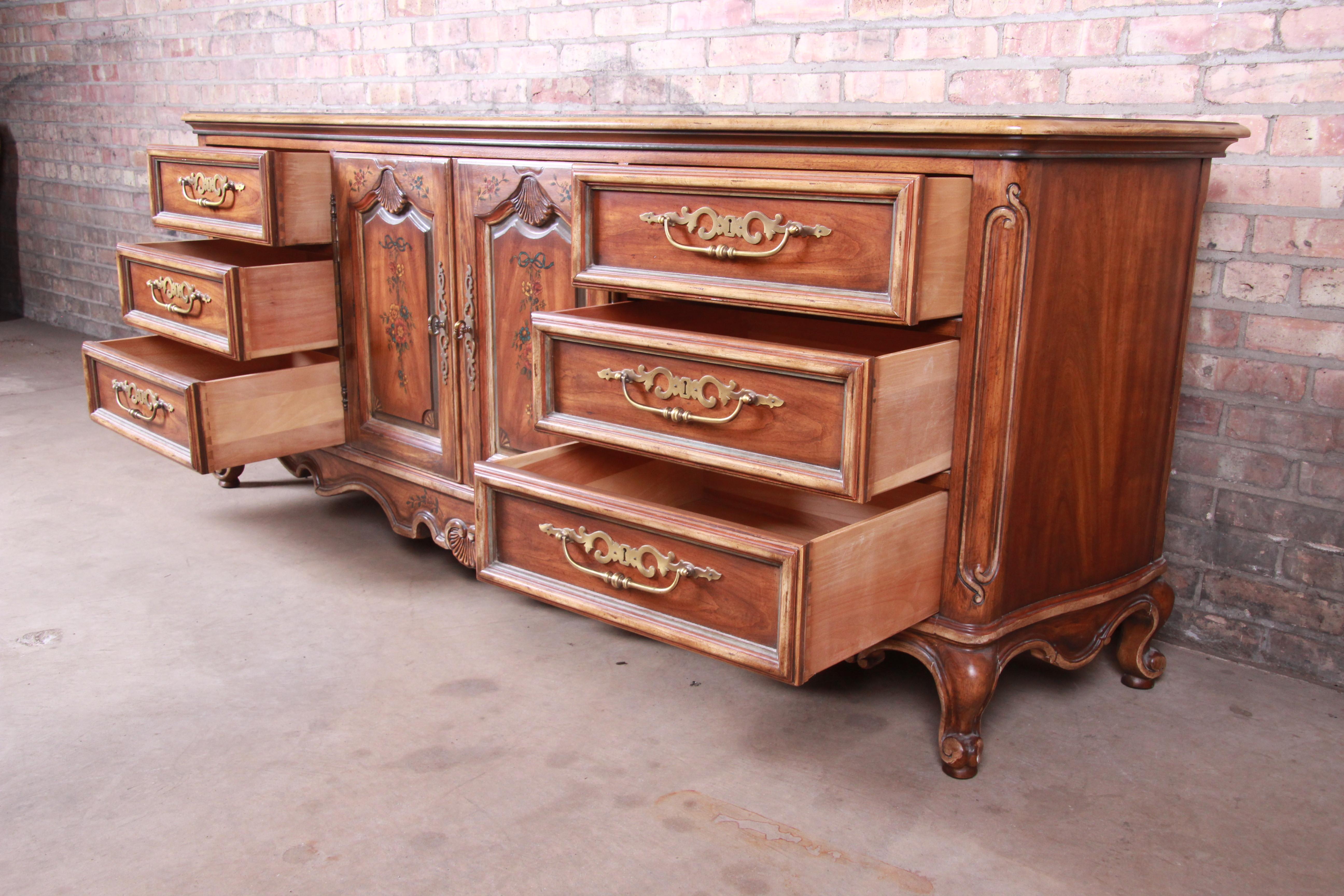 Drexel Heritage French Provincial Louis XV Carved Walnut Dresser or Credenza 1