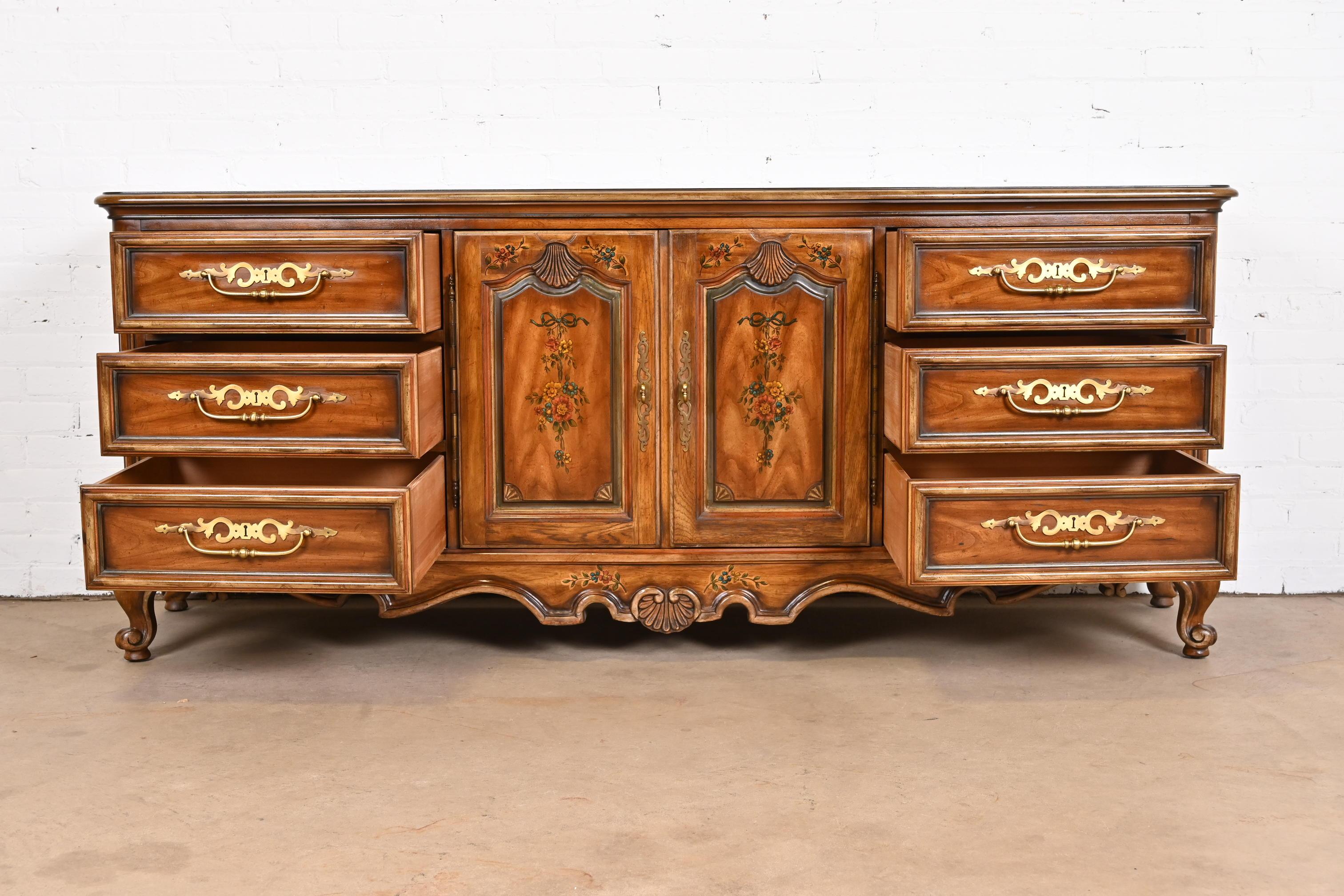 Drexel Heritage French Provincial Louis XV Carved Walnut Dresser or Credenza For Sale 1