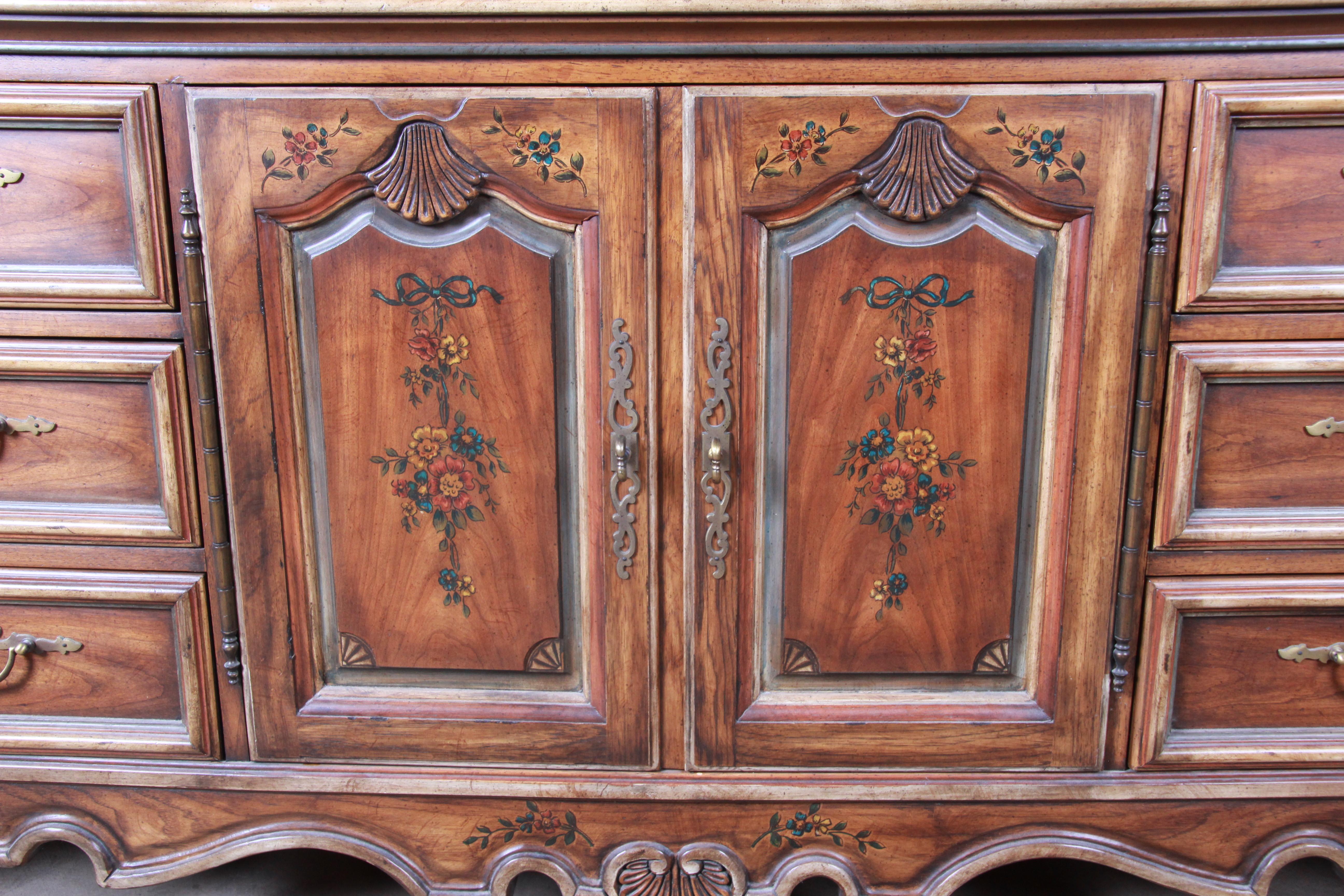 American Drexel Heritage French Provincial Louis XV Carved Walnut Dresser or Credenza