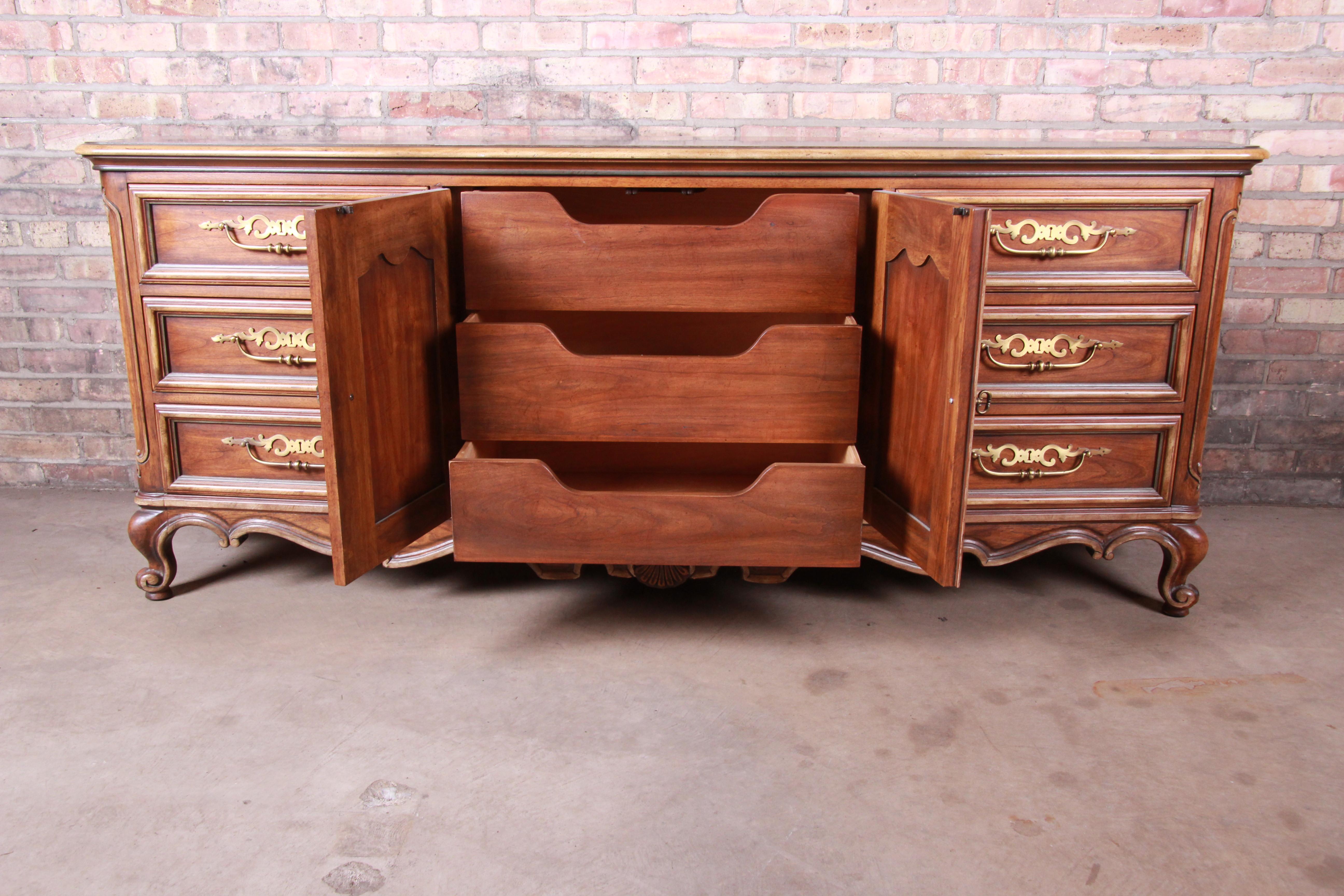 Late 20th Century Drexel Heritage French Provincial Louis XV Carved Walnut Dresser or Credenza