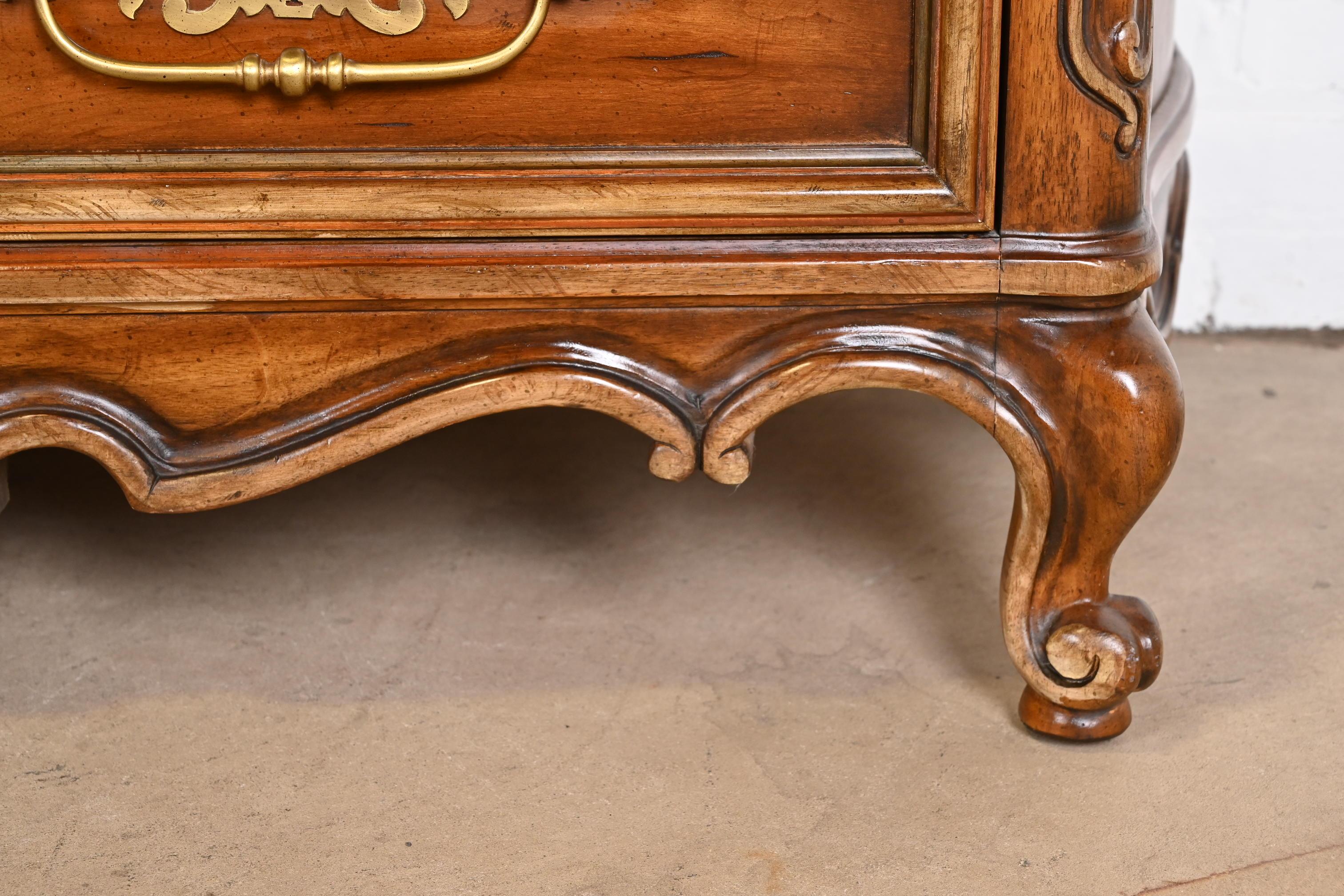 Brass Drexel Heritage French Provincial Louis XV Carved Walnut Dresser or Credenza For Sale