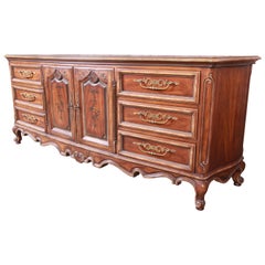 Retro Drexel Heritage French Provincial Louis XV Carved Walnut Dresser or Credenza