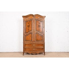 Drexel Heritage French Provincial Louis XV Carved Walnut Linen Press