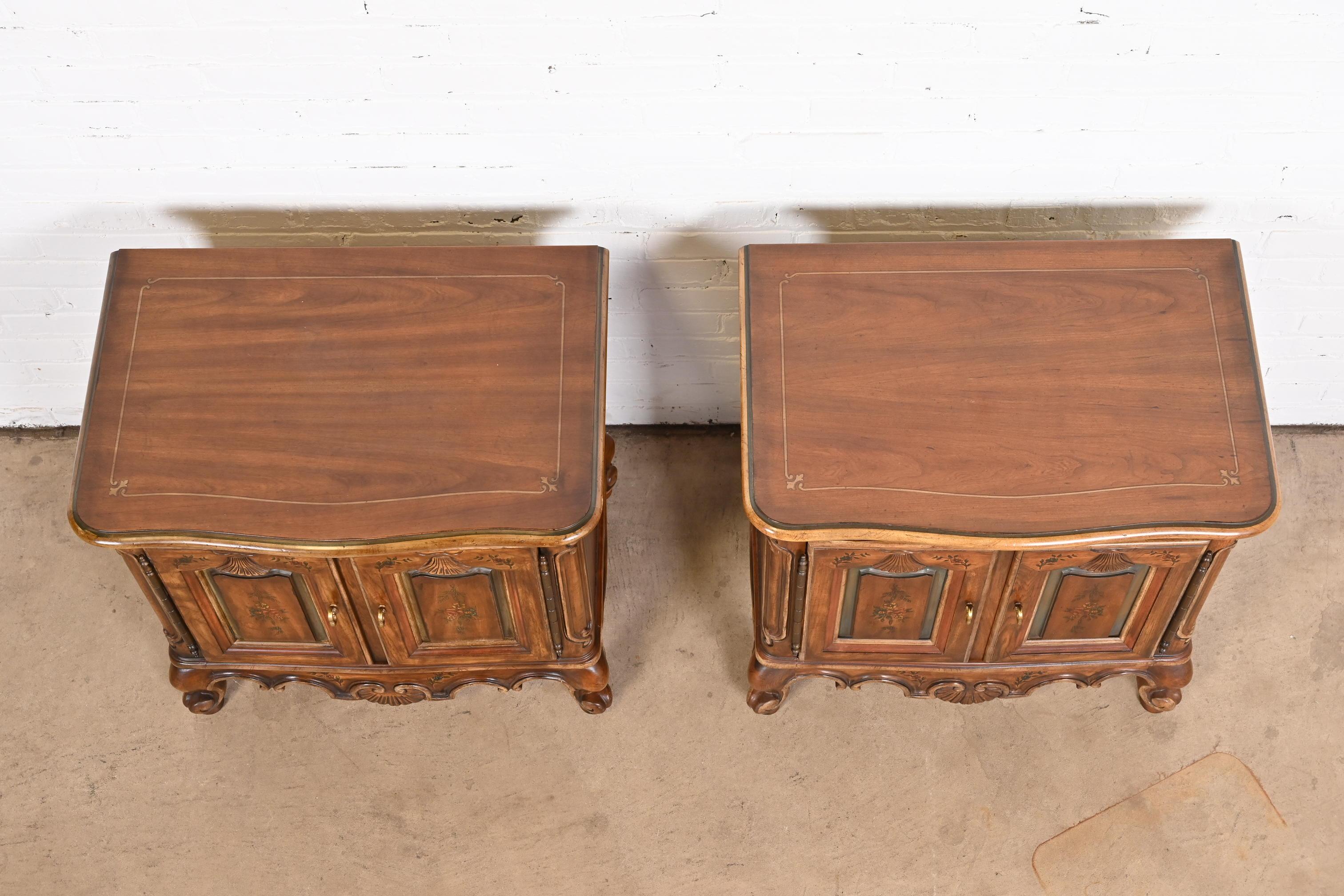 Drexel Heritage French Provincial Louis XV Carved Walnut Nightstands, Pair 4