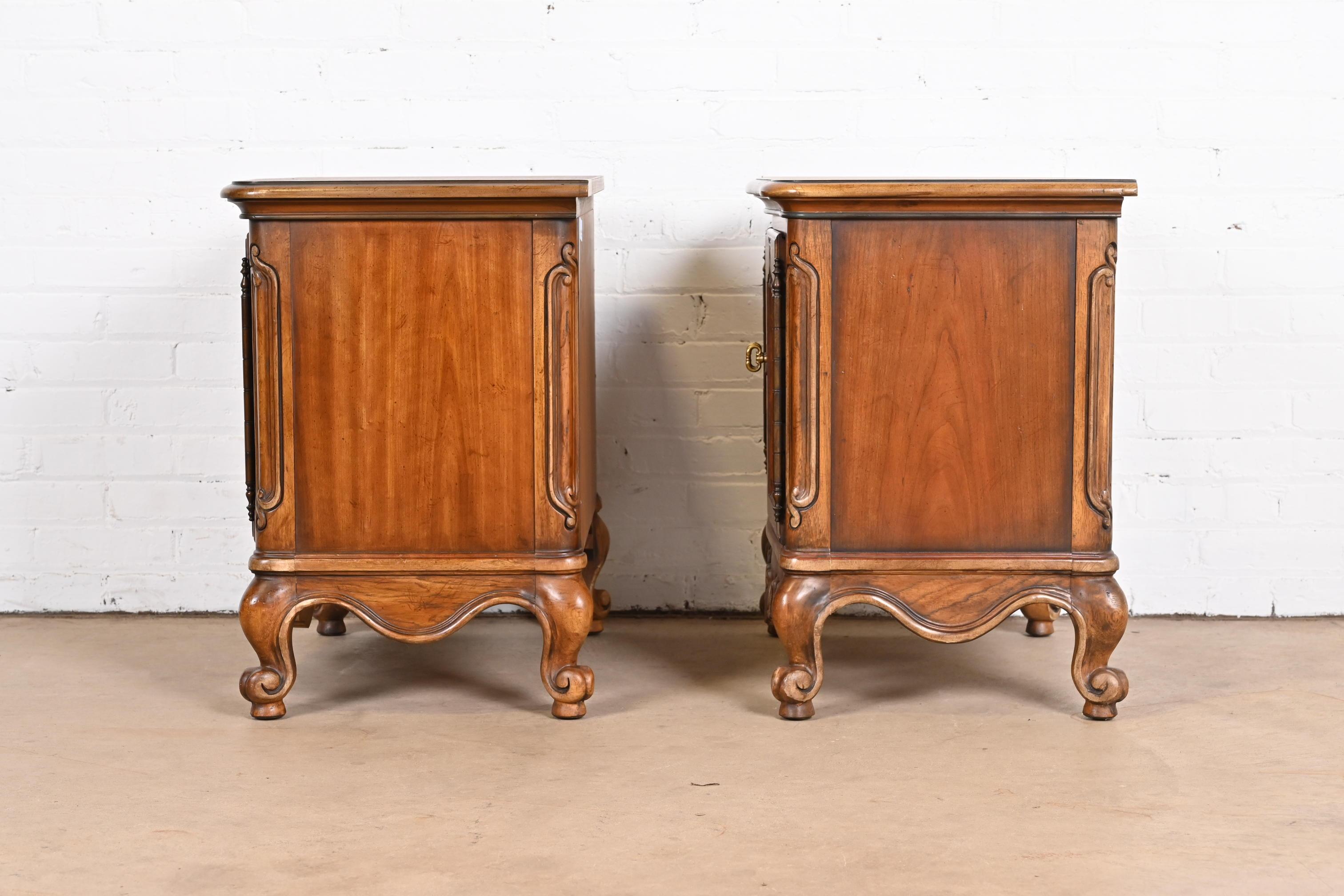 Drexel Heritage French Provincial Louis XV Carved Walnut Nightstands, Pair 6
