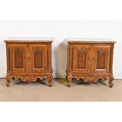 Drexel Heritage French Provincial Louis XV Carved Walnut Nightstands, Pair