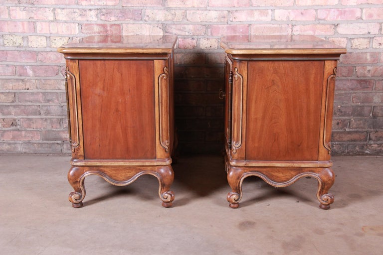 Drexel Heritage French Provincial Louis XV Carved Walnut Nightstands, Pair at 1stDibs