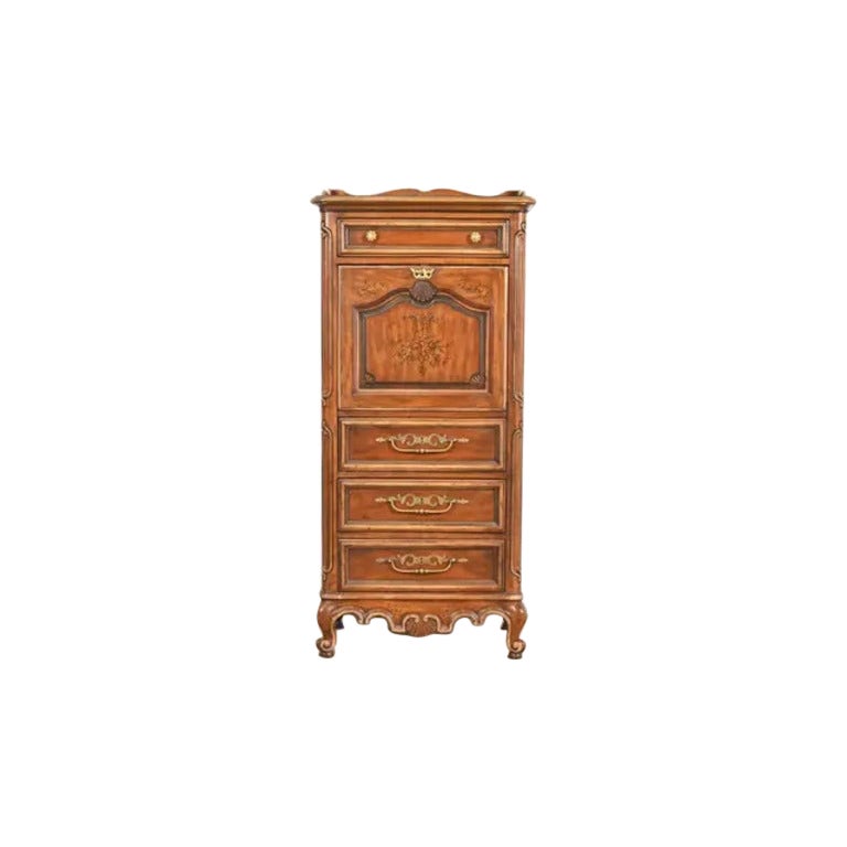 Drexel Heritage French Provincial Louis XV Carved Walnut Secrétaire À Abattant