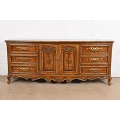 Drexel Heritage French Provincial Louis XV Carved Walnut Triple Dresser, 1970s