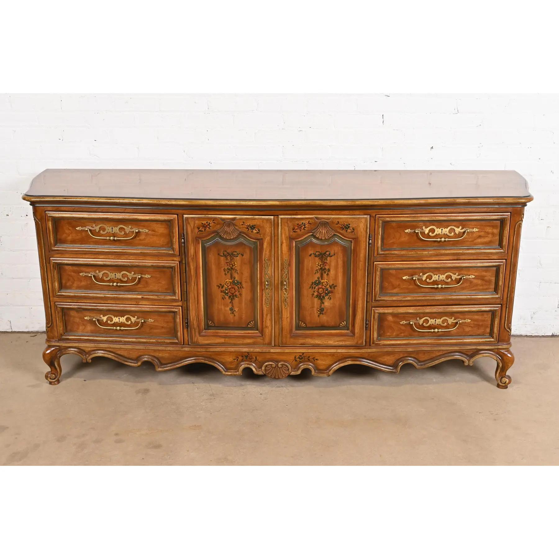 American Drexel Heritage French Provincial Louis XV Carved Walnut Triple Dresser, 1970s For Sale