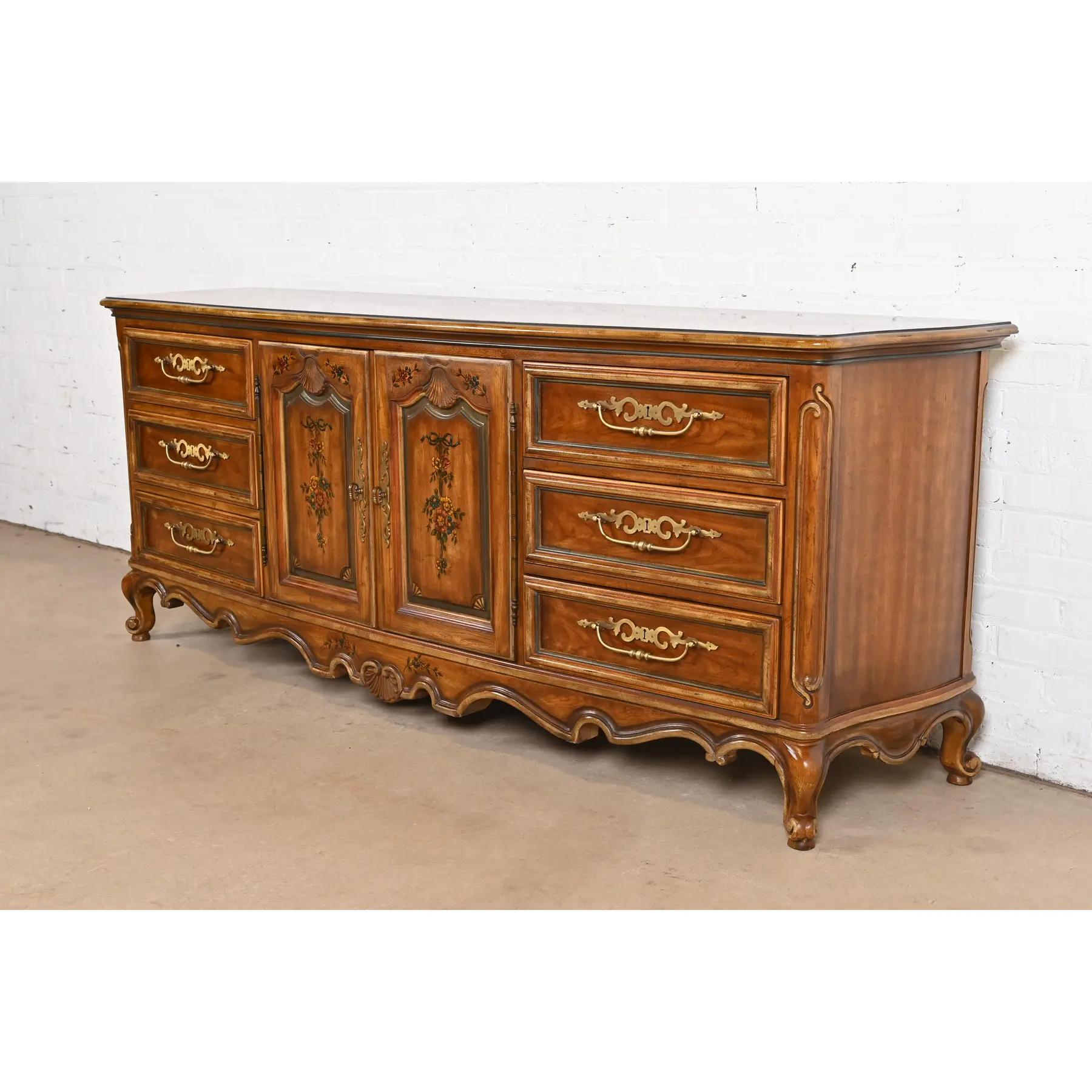 Late 20th Century Drexel Heritage French Provincial Louis XV Carved Walnut Triple Dresser, 1970s For Sale
