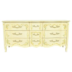 Drexel Heritage French Provincial Louis XV Cream Lacquered Triple Dresser, 1970s
