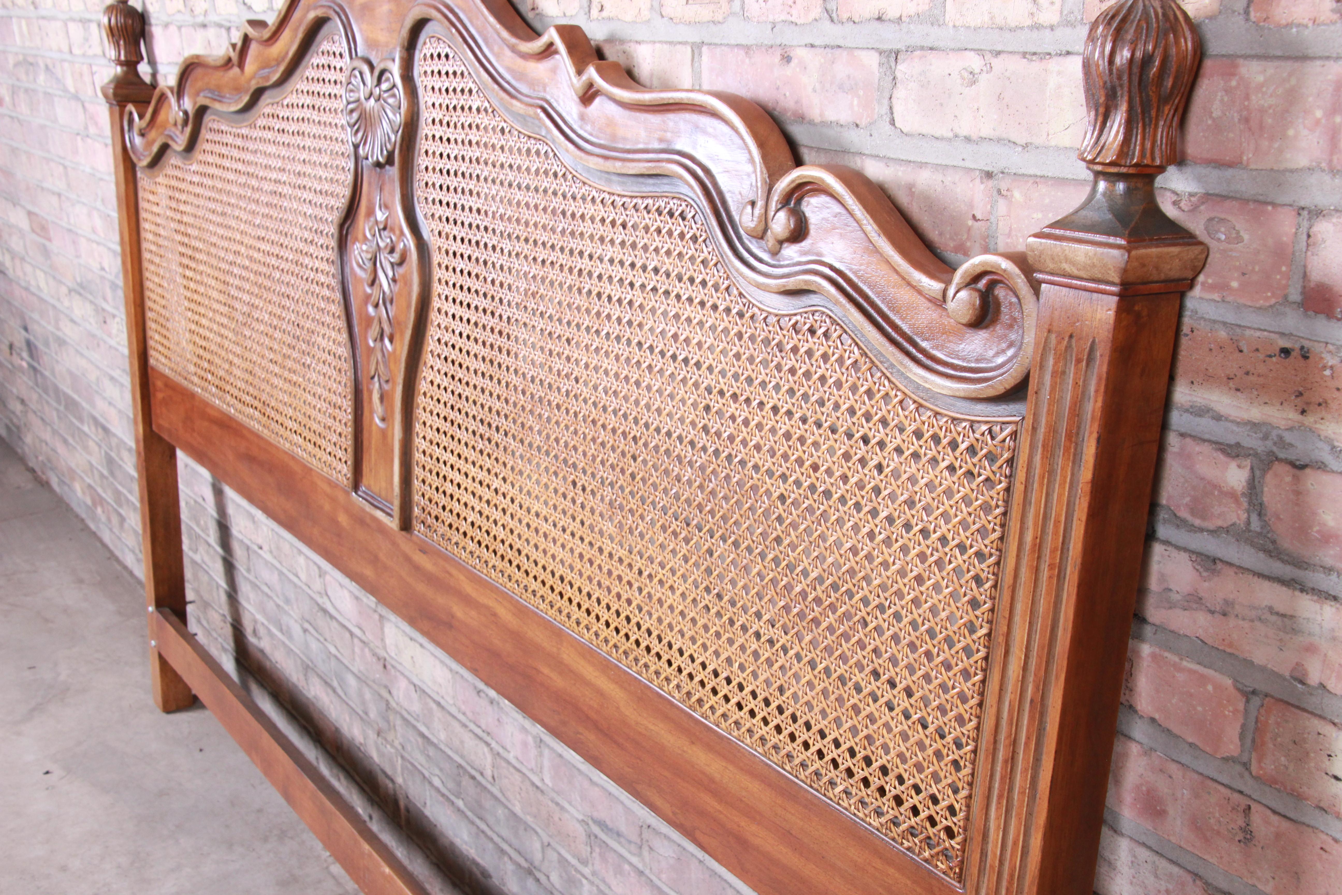 American Drexel Heritage French Provincial Louis XV Walnut and Cane King Size Headboard