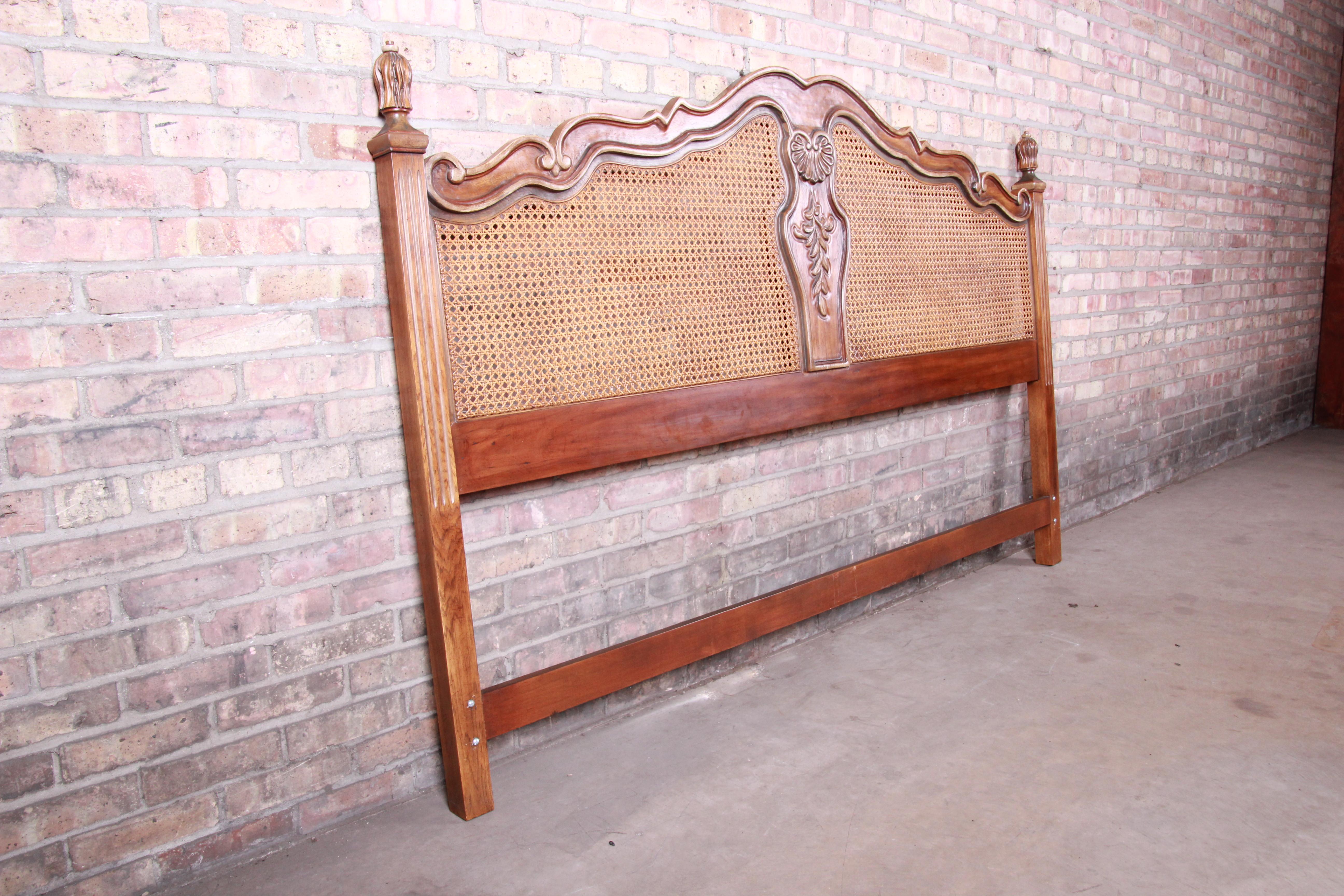 Drexel Heritage French Provincial Louis XV Walnut and Cane King Size Headboard In Good Condition In South Bend, IN