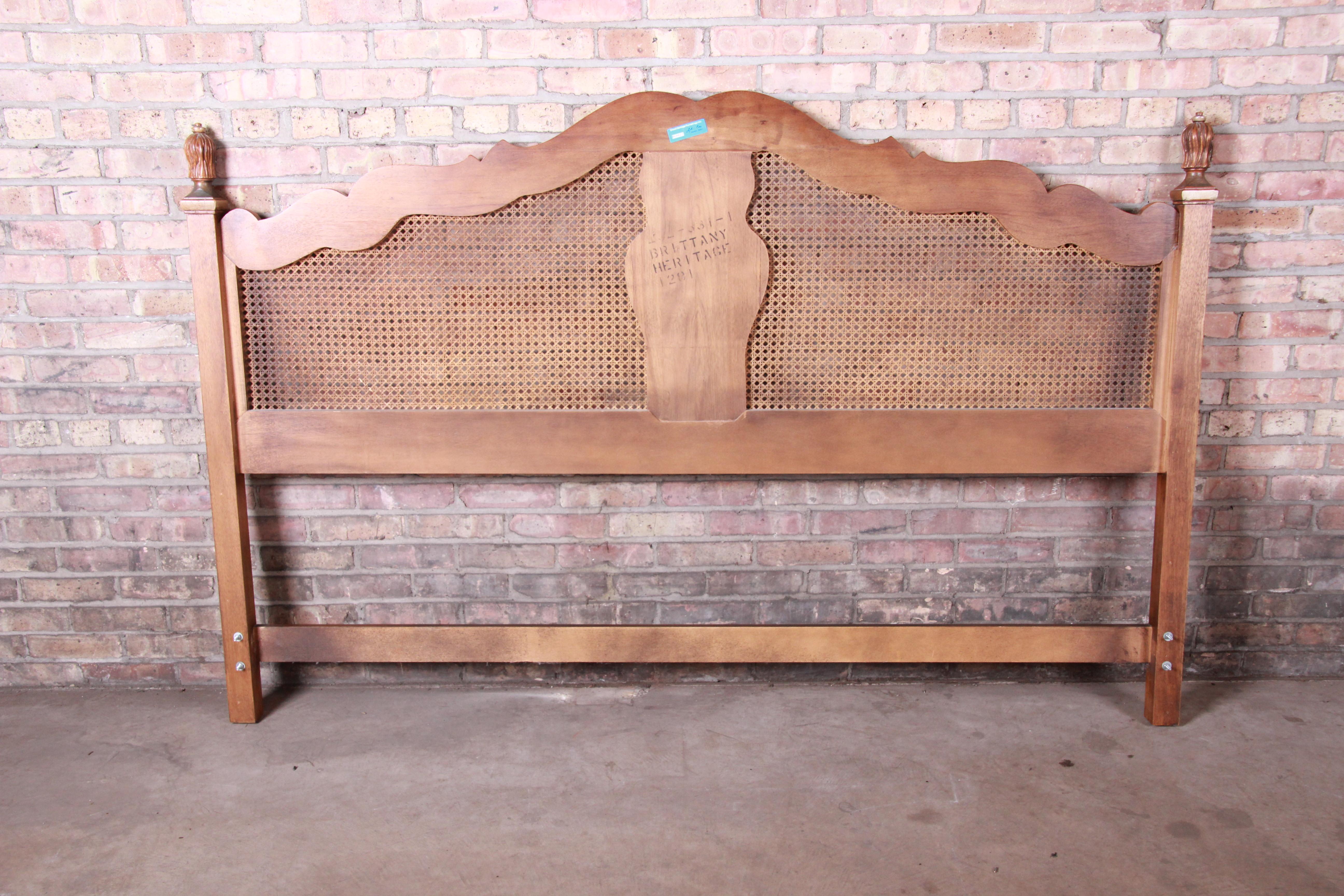 20th Century Drexel Heritage French Provincial Louis XV Walnut and Cane King Size Headboard