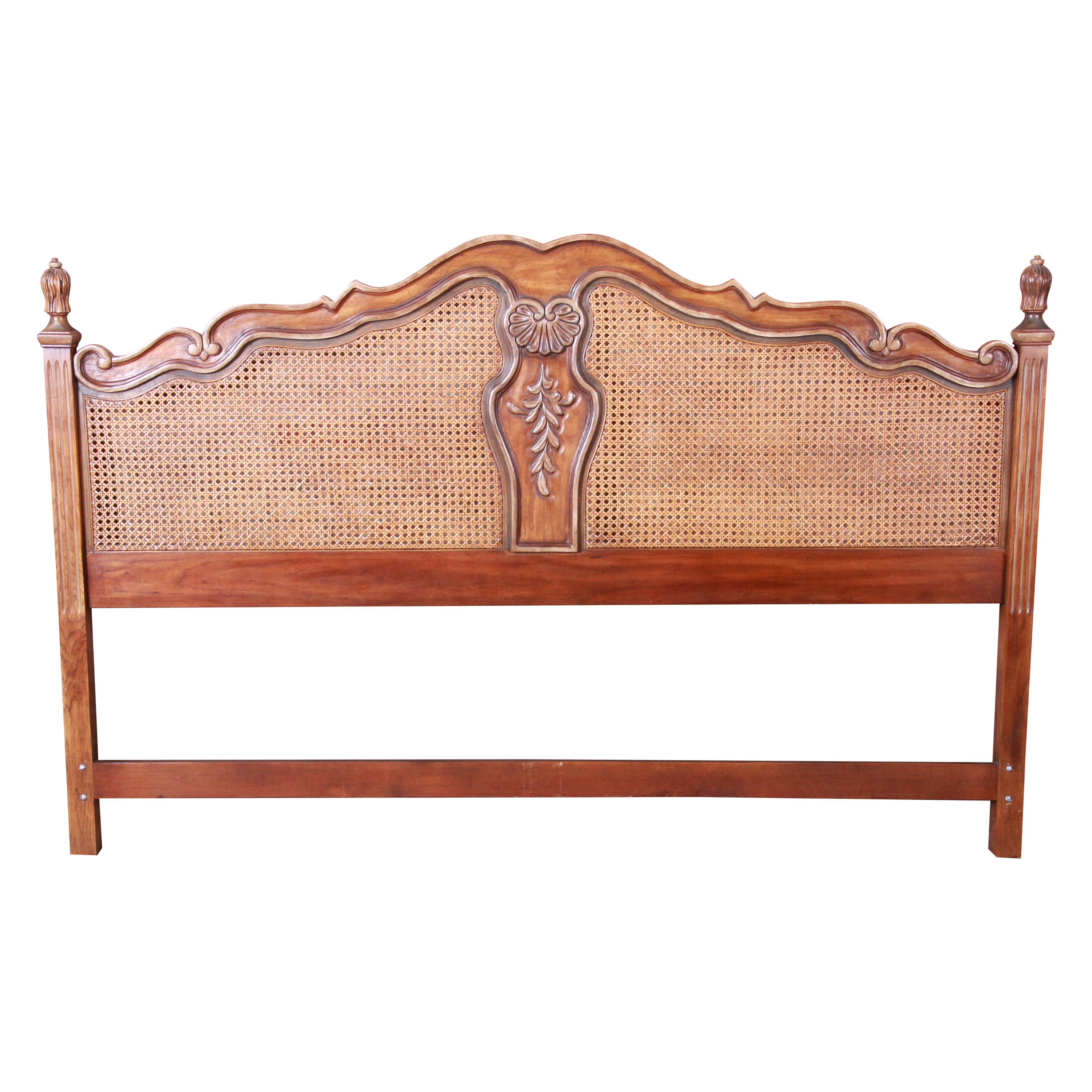 Drexel Heritage French Provincial Louis XV Walnut and Cane King Size Headboard at 1stDibs