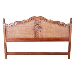 Retro Drexel Heritage French Provincial Louis XV Walnut and Cane King Size Headboard