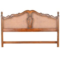 Drexel Heritage French Provincial Louis XV Walnut and Cane King Size Headboard
