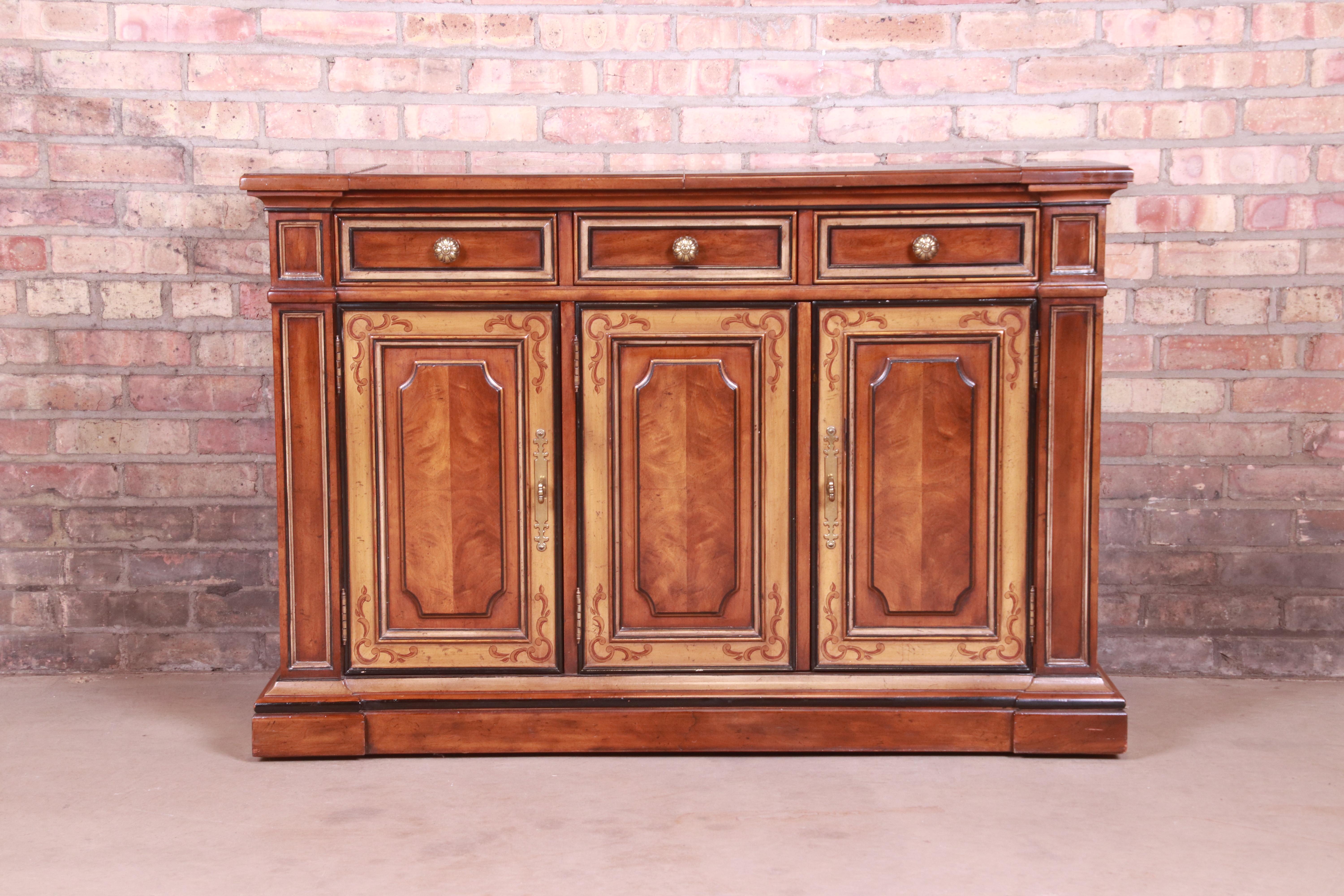 Drexel Heritage French Provincial Walnut Sideboard Server or Bar Cabinet In Good Condition In South Bend, IN