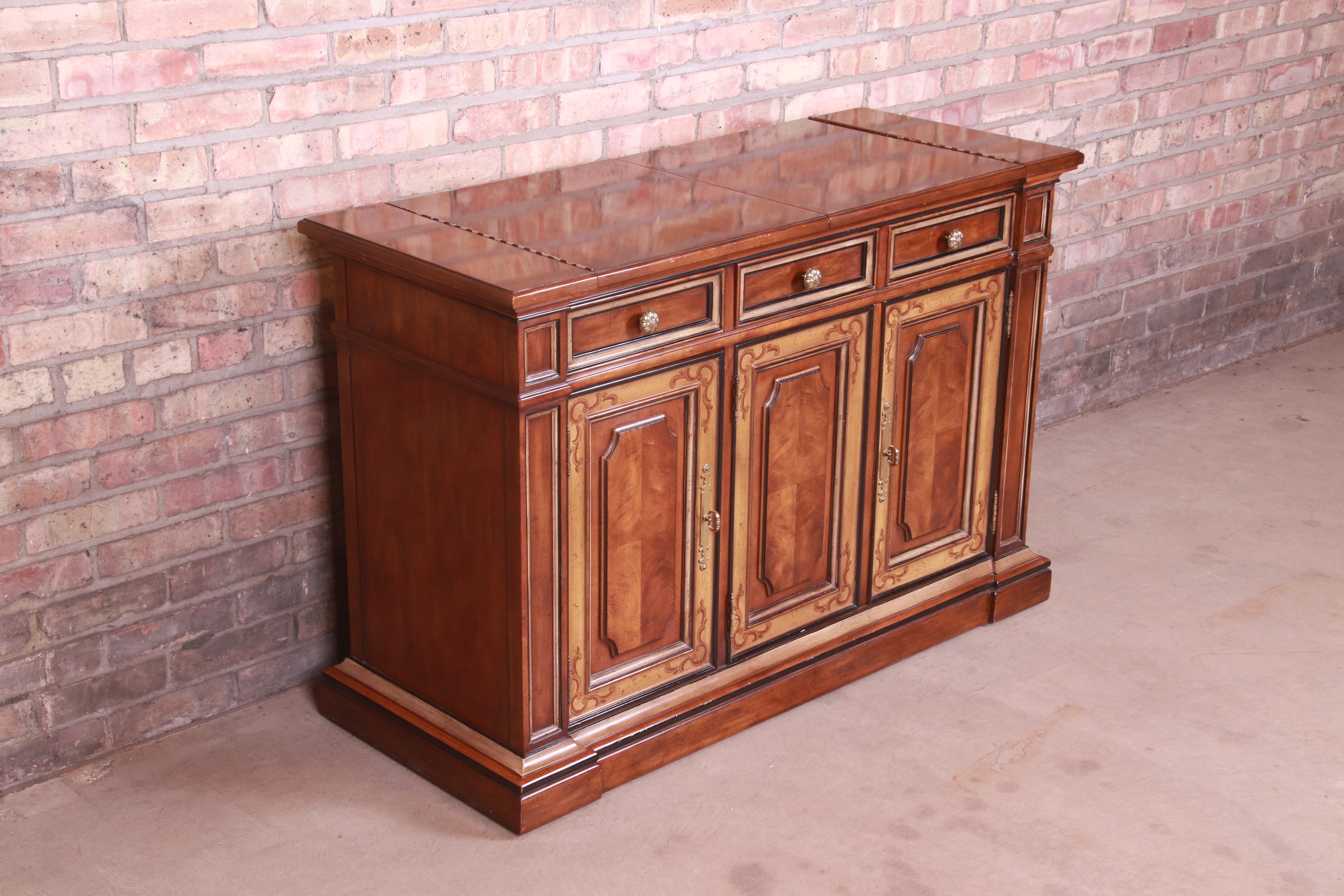 Late 20th Century Drexel Heritage French Provincial Walnut Sideboard Server or Bar Cabinet